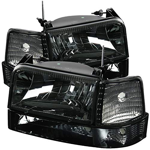 92-96 Ford F150 F250 F350 Bronco Replacement Headlight Assembly Kit - Smoke Lens Headlights, Bumper Lights & Corner Lamps - Upgrade for Off-Roading, Night Driving & Custom Look