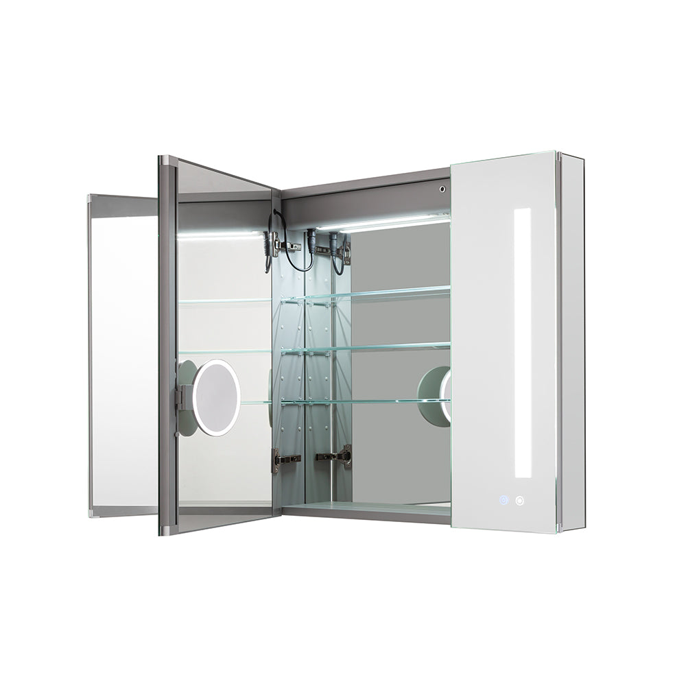 Aquadom Signature Royale 40x30 Inch LED Lighted Triple Door Bathroom Medicine Cabinet - Perfect for Modern Home, Spa & Hotel Vanity Organization