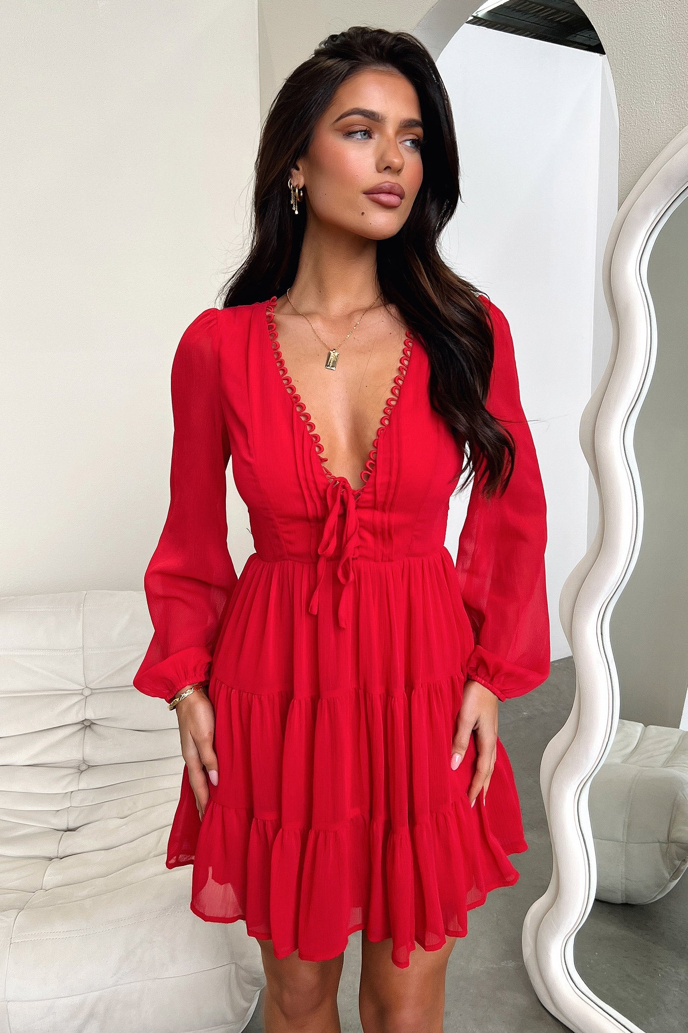 Lexie Women's Long Sleeve Casual Dress - Red Floral Print, Stretchy Comfort Fit, Plus Size Options | Perfect for Office Wear, Date Nights & Fall Season Outfits