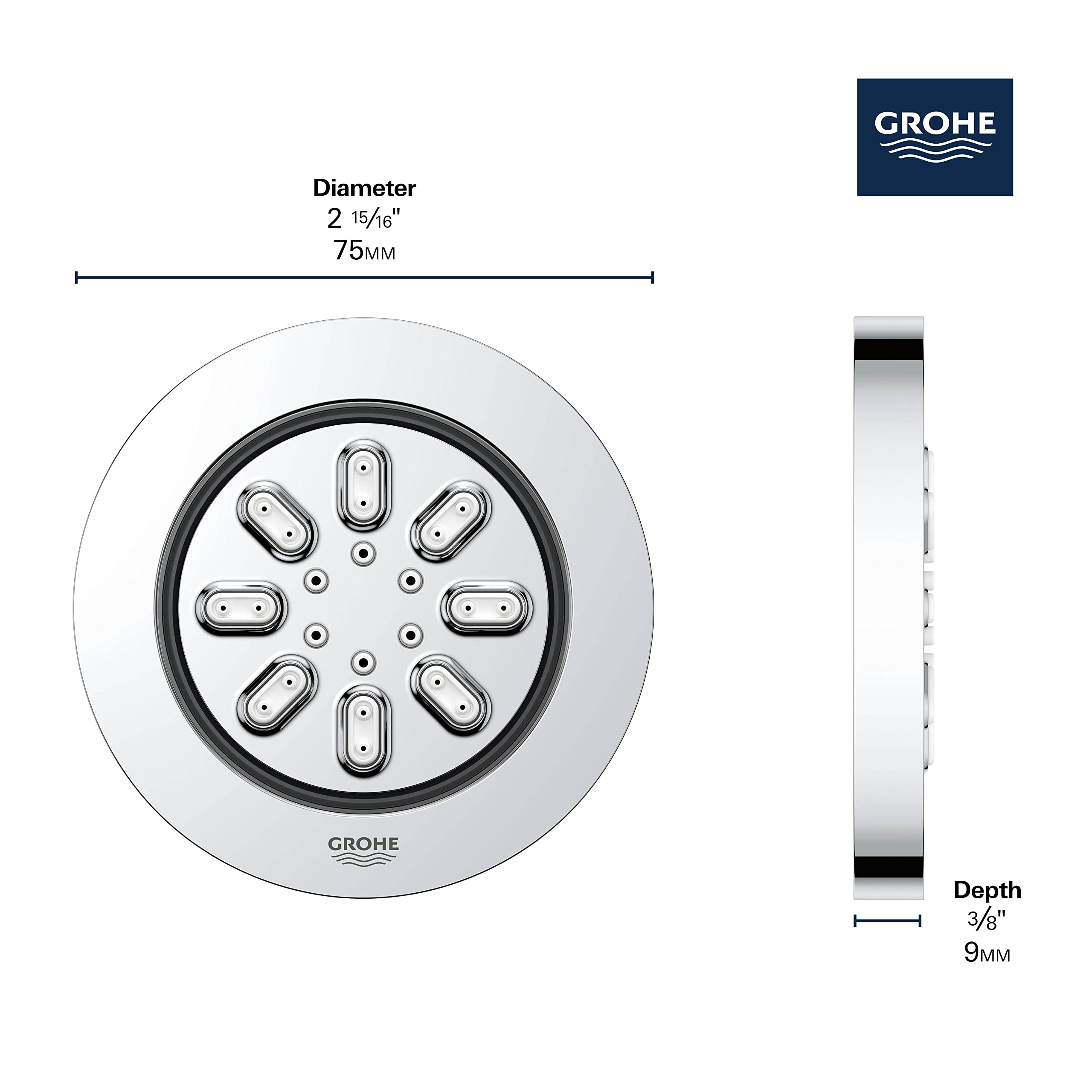 GROHE 26744A00 Aqua 2-Setting Rainshower Body Spray Head with Rain Jet Settings in Hard Graphite - Perfect for Luxury Bathroom and Spa Shower Experience