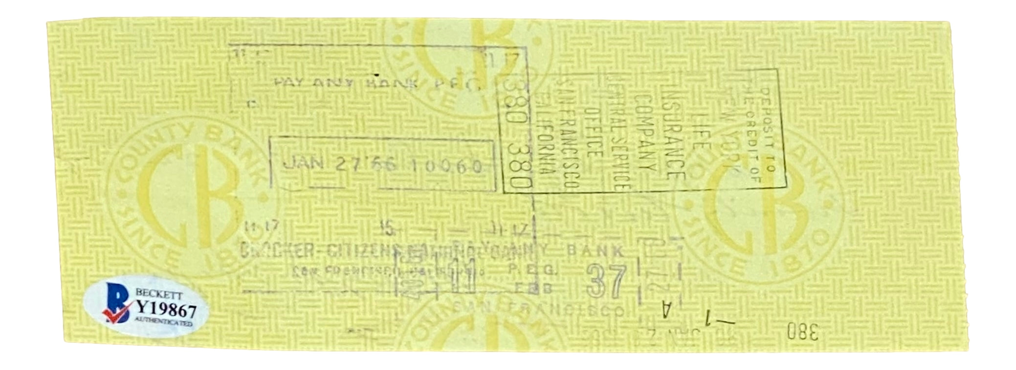 Authentic Harry Hooper Boston Red Sox Signed Bank Check - January 24, 1966 - 2 BAS - Rare Sports Memorabilia for Collectors & Baseball Fans - Perfect for Display in Home, Office or Sports Bar