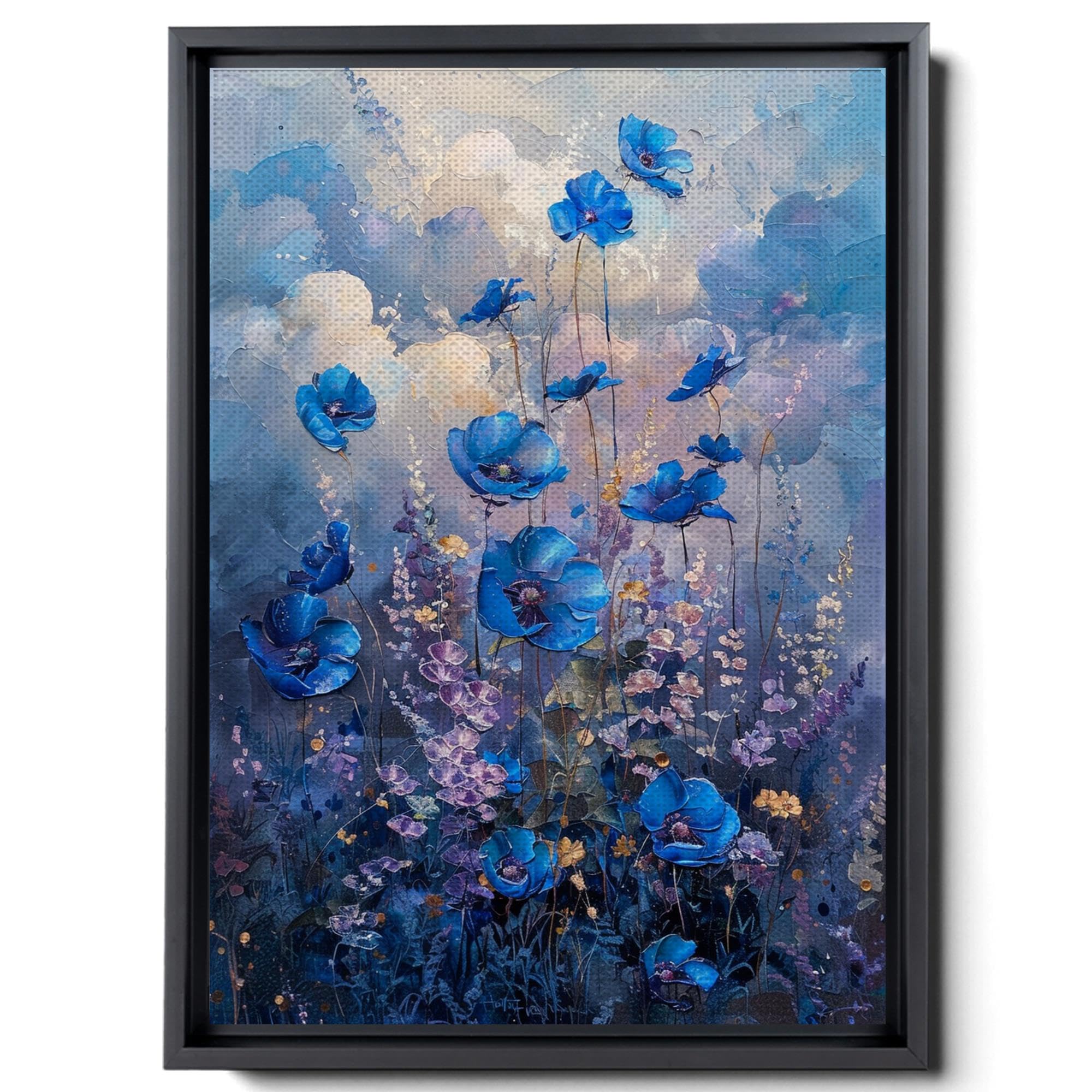 Abstract Purple Orchid Flower Canvas Art - Floral Wall Decor with Mountain Sunset Glow - Handmade Canvas Prints for Living Room, Bedroom & Office Decoration