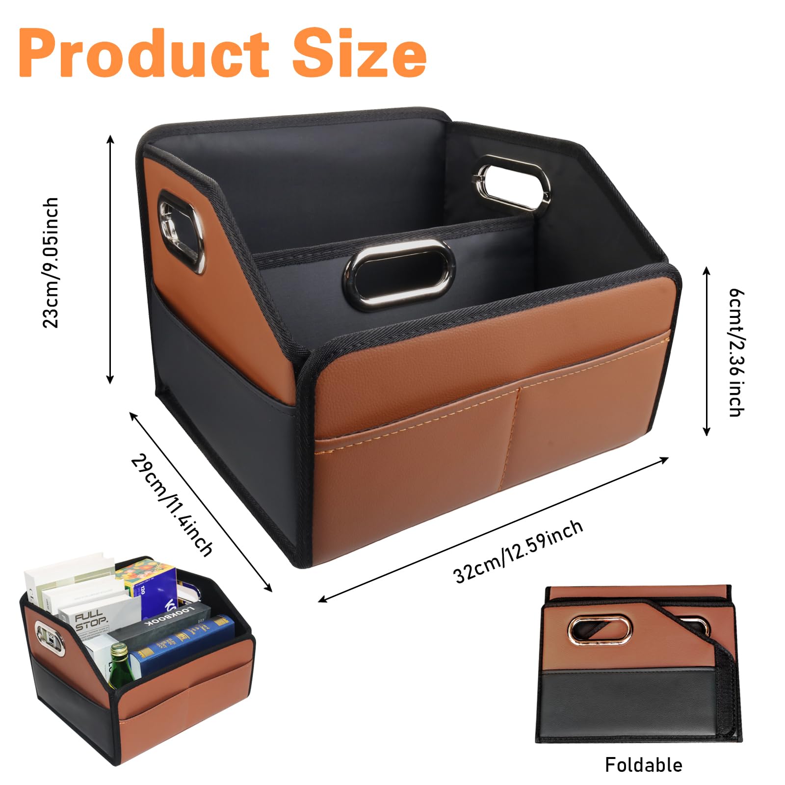 Premium Leather Car Seat Organizer with 6 Storage Pockets & 3 Handles - Universal Fit for Front/Back Seats (Brown/Black) - Perfect for Road Trips, Baby Essentials & Car Organization Accessories