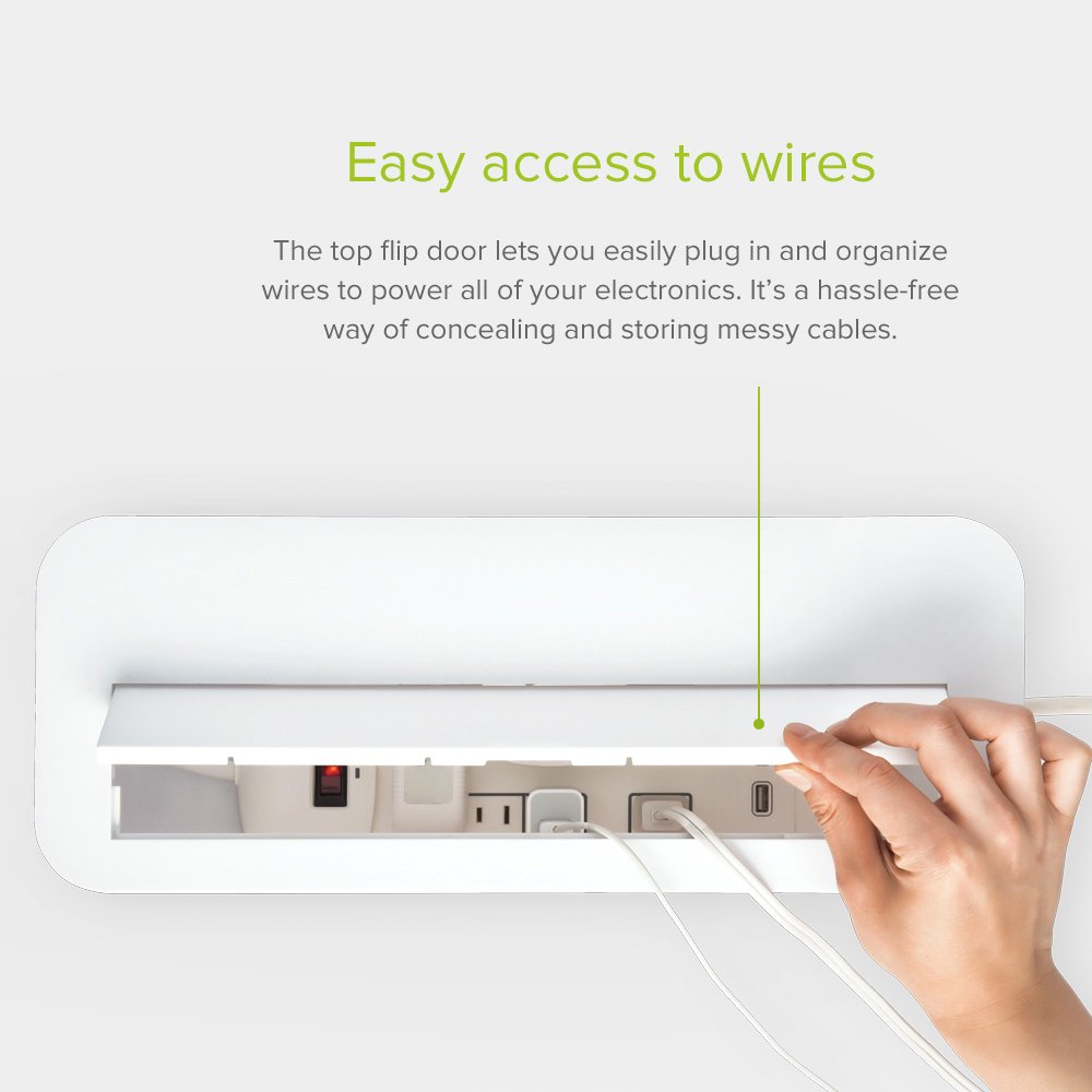 Extra Large Under Desk Cable Organizer Box - White Surge Protector Concealer for Neat Wire Management | Perfect for Home Office, Gaming Setup & Workspace Organization