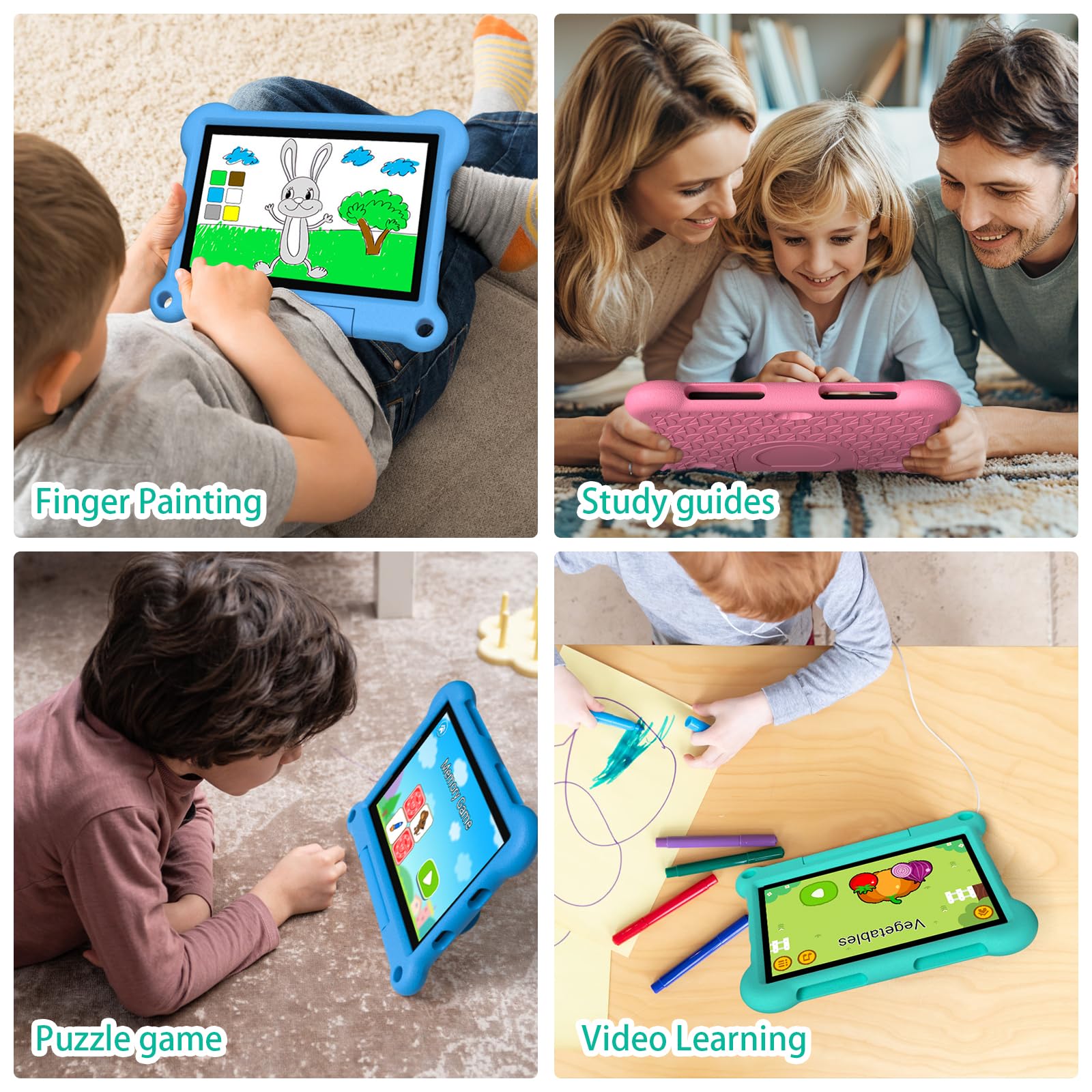 Kids Tablet 7 Inch - WiFi & SIM Card Support, Octa-Core Processor, 64GB/128GB Storage, 6000mAh Battery with GPS - Durable EVA Kid-Proof Case - Preloaded Educational Apps - Perfect Christmas & Birthday Gift for Boys Girls Ages 3-12 (Pink) - Ideal for Learning, Travel & Home Entertainment