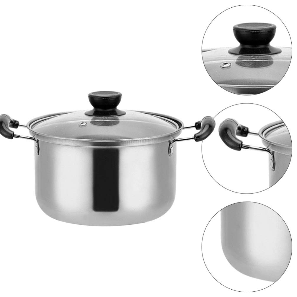 Premium Stainless Steel Soup Pot with Lid - 16cm Double Handle Stew Pan for Cooking, Pasta, Sauce & Noodles | Durable Household Cookware for Home Kitchen | Perfect for Soups, Stews, Chinese Cuisine & Meal Prep
