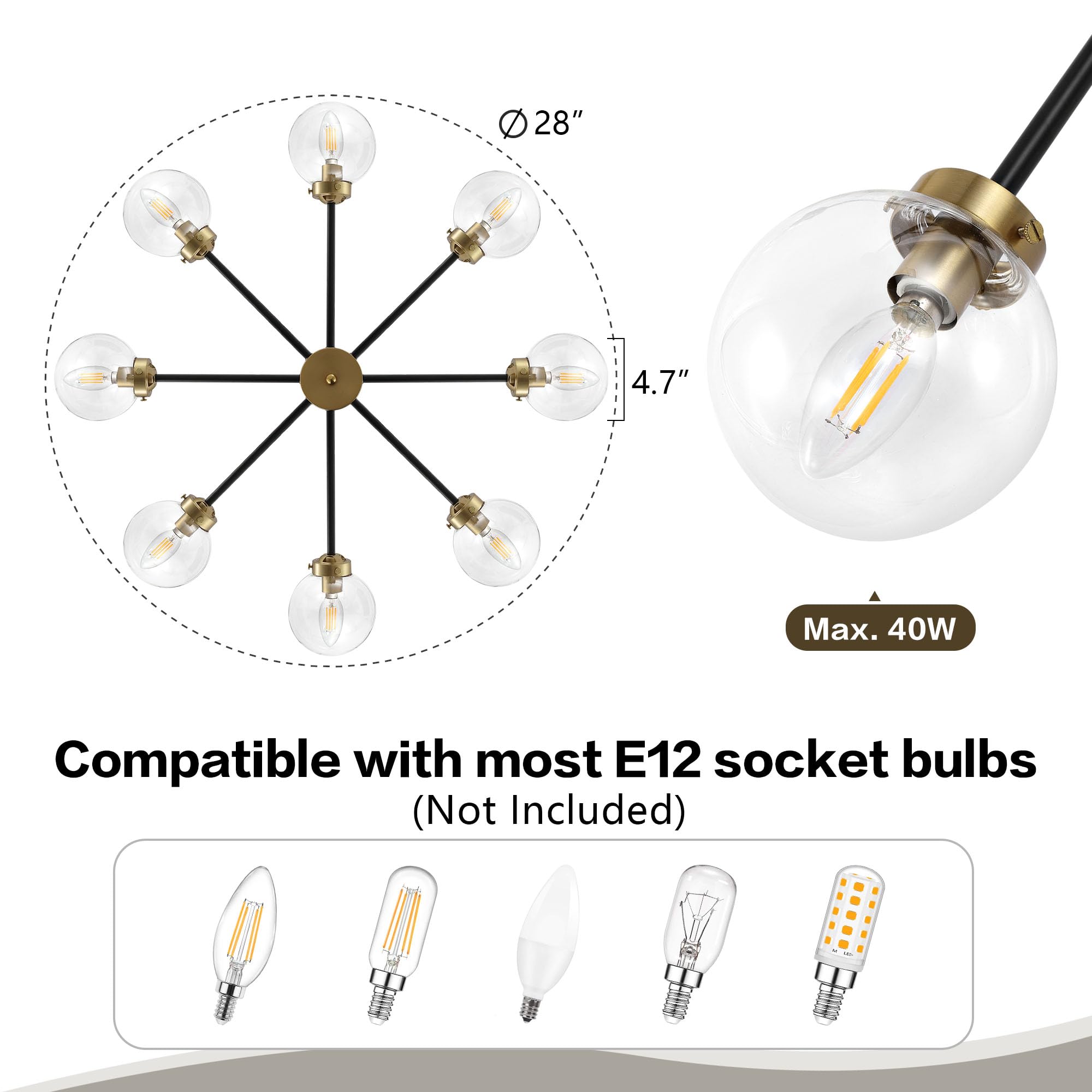 WINGBO 8-Light Sputnik Chandelier - Modern Adjustable Pendant Light Fixture with 4.7