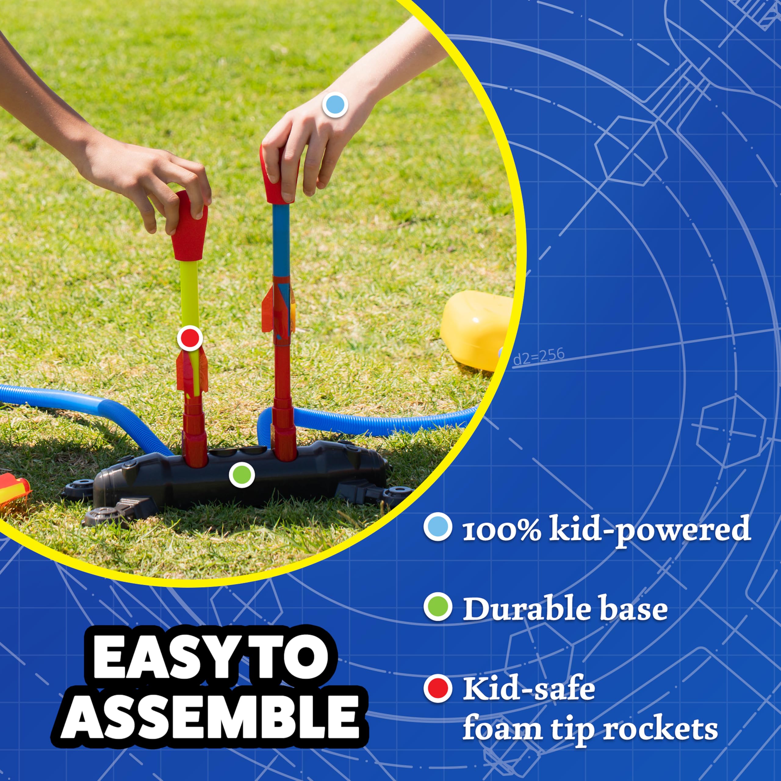 Stomp Rocket Original Dueling Rocket Launcher - Outdoor STEM Toy for Kids with 4 Foam Rockets (Up to 200ft) - Fun Backyard Game for Boys & Girls Ages 6-12 - Great Birthday Gift & Summer Activity - Perfect for Playdates, Family Gatherings & Outdoor Adventures