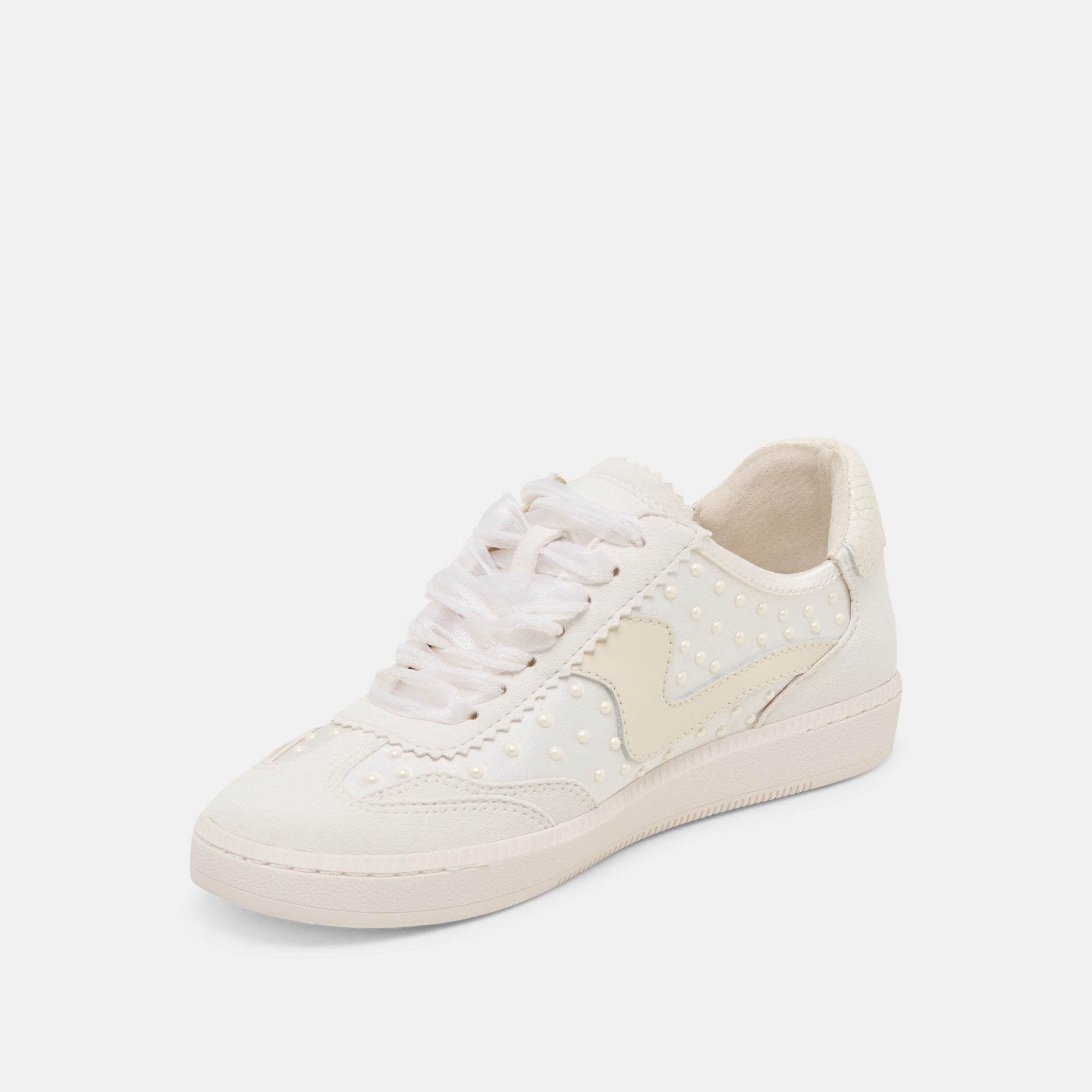 Off-White Satin Pearl Sneakers - Women's Fashion Running Shoes for Casual Wear & Street Style