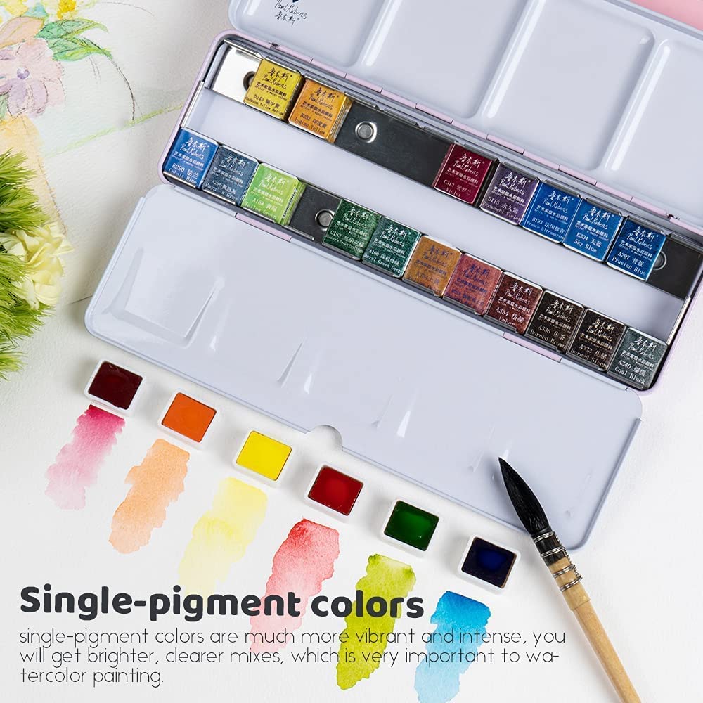 Paul Rubens 36 GUCAI Pearlescent Watercolor Paint Set & 24 Colors Watercolor Set - Professional Artist Grade for Painting, Sketching, and DIY Art Projects