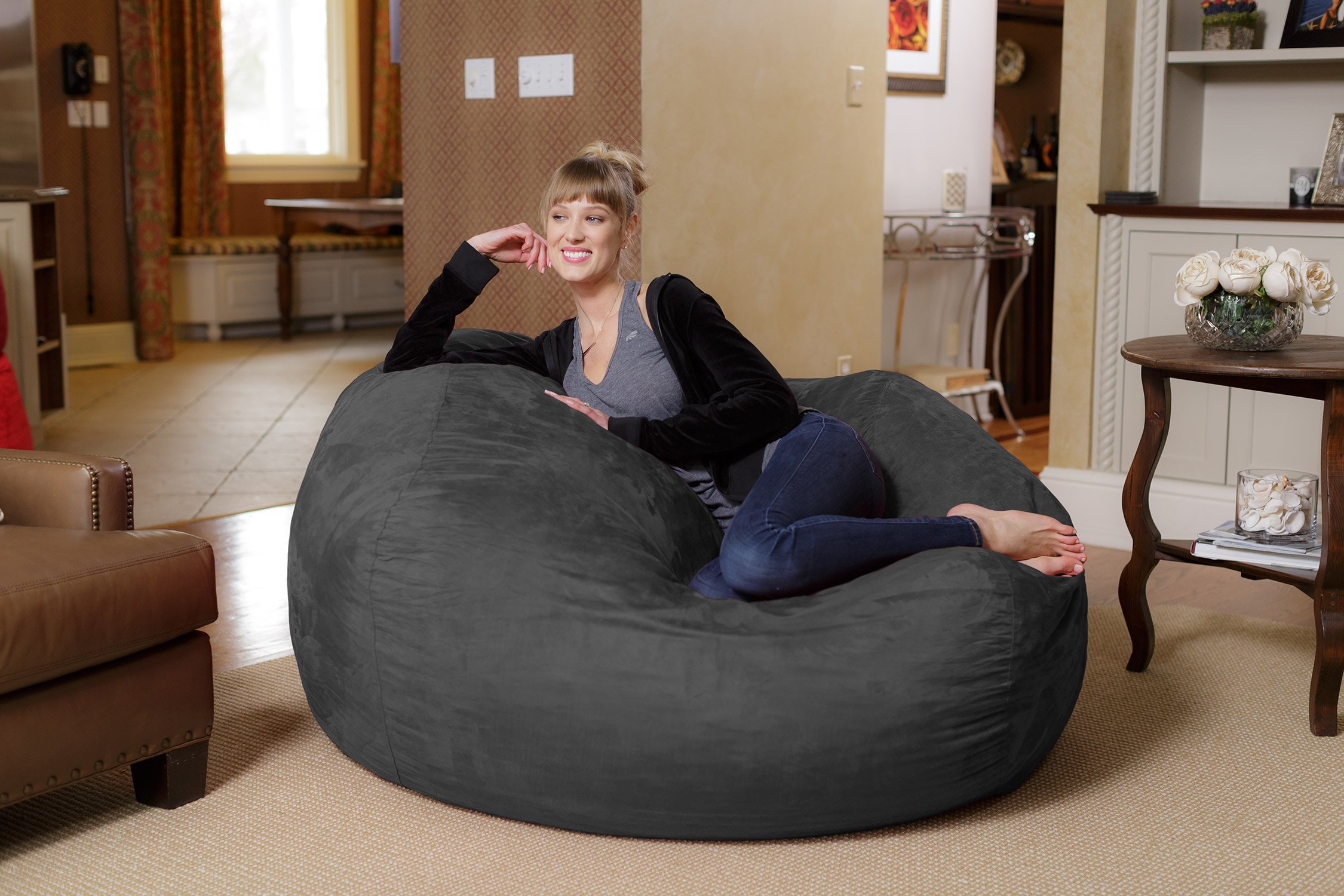 Chill Sack - 5-Foot Oversized Bean Bag Chair Lounger with Premium Memory Foam Filling, Charcoal Gray - Perfect for Gaming, Movie Nights & Dorm Room Relaxation