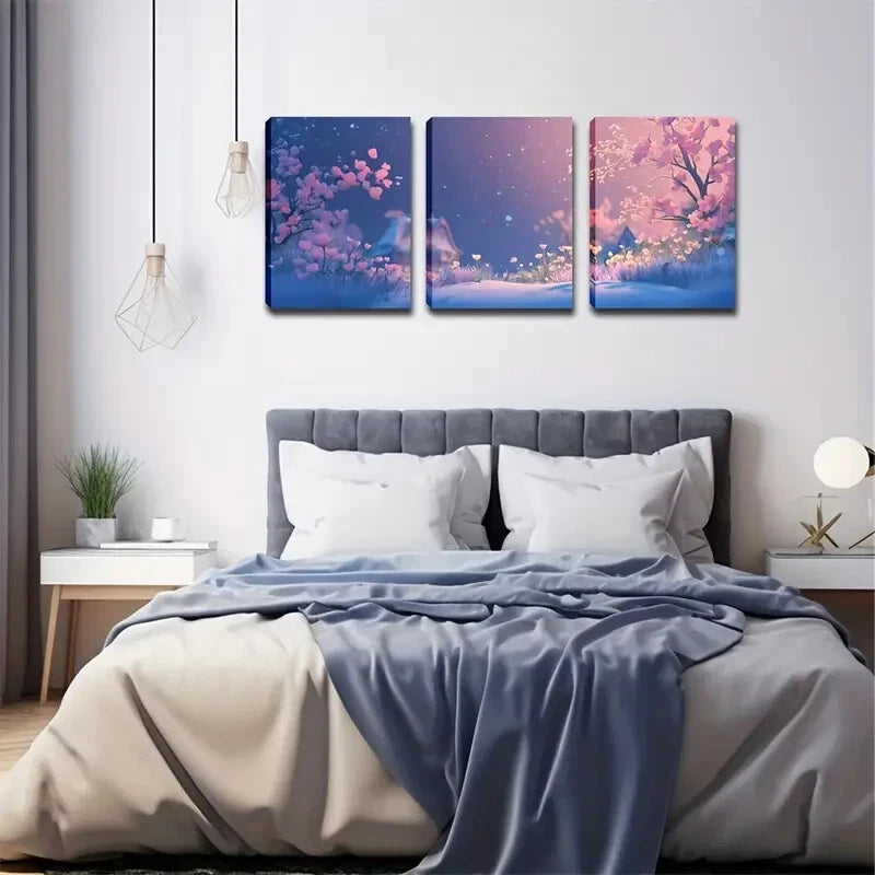 3-Piece Pink Cherry Blossom Landscape Wall Art Set - Framed Canvas Prints 40x60cm - High Quality Australian Made Wall Decor - Perfect for Living Room, Bedroom & Office Decor