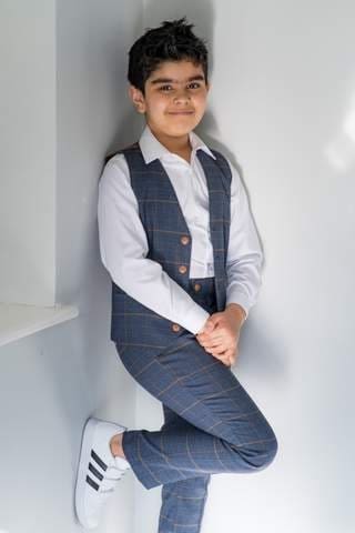 Marc Darcy Boys' Jenson Marine Navy Check 3-Piece Suit | Formal Kids Suit for Weddings, Parties & Special Occasions