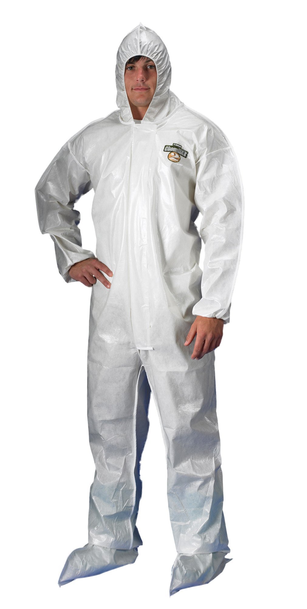Lakeland ChemMax 2 Bound Seam Disposable Coverall with Hood & Boots - White Protective Suit (12-Pack) | Chemical Resistant Full Body Cover for Industrial Safety & Hazardous Work Environments