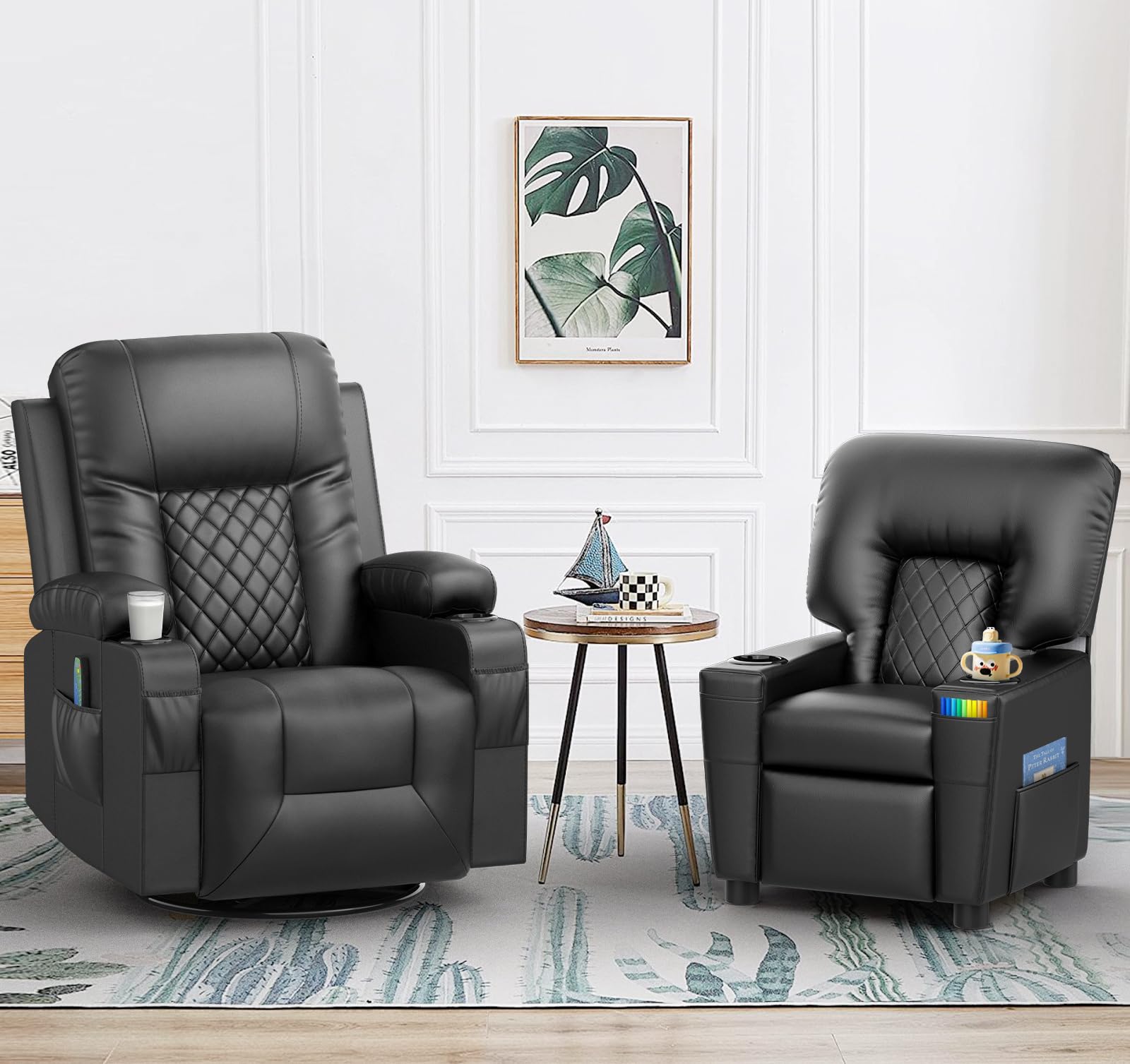 **Premium Parent-Child Recliner Chair – Heated & Massage Ergonomic Rocker with 360° Swivel, Push-Back Recliner for Kids 3+ – Perfect for Family Movie Nights & Cozy Living Room Lounging**