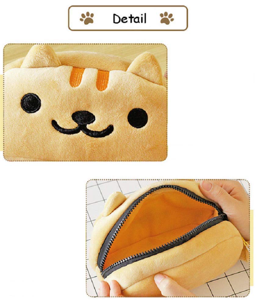 GK-O Neko Atsume Cute Cat Plush Pencil Case - Cartoon Makeup Cosmetic Bag for School & Travel (Deep Gray with Black Eyes) - Perfect for Students, Office & Gift Giving