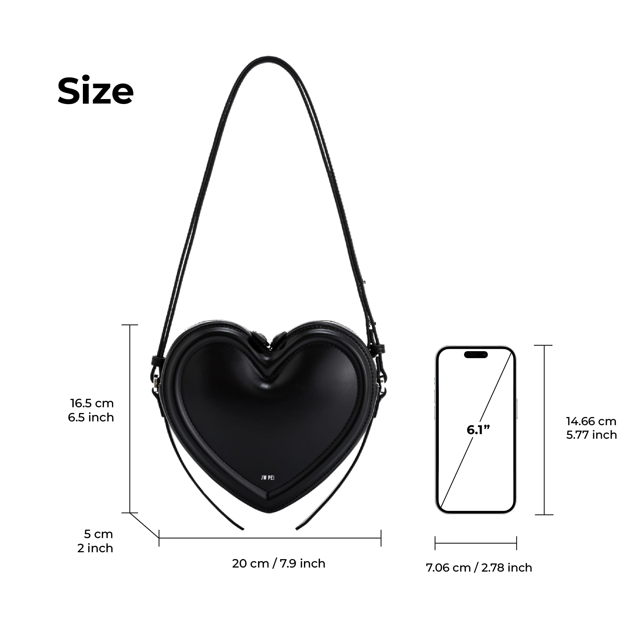 JW PEI Women's Arlene Heart Shaped Crossbody Bag - Stylish Vegan Leather Purse for Date Night, Valentine's Gift & Everyday Use