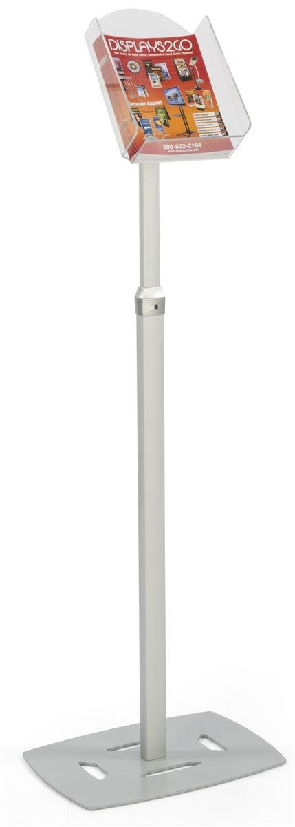 Adjustable Silver Literature Floor Stand - 8.5 x 11 Inch Magazine & Catalog Holder - Height Adjustable Kiosk Display for Bookstores, Libraries, and Office Reception Areas