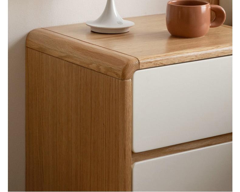Solid Oak Wood Nightstand - Bedside Table with Drawer for Bedroom Furniture, Perfect for Storage and Decor