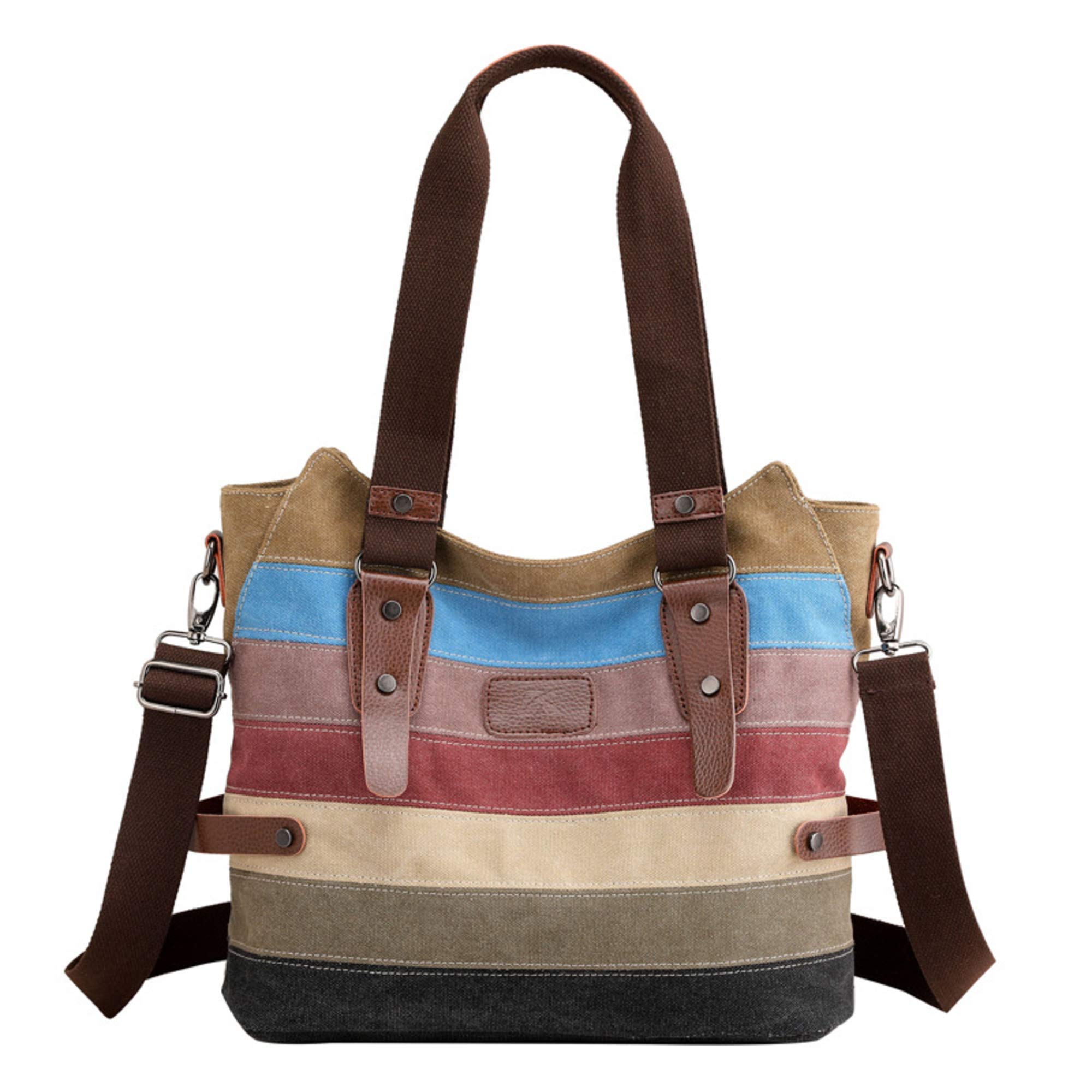 SYMY Canvas Tote Bag for Women - Stylish Casual Shoulder Bag with Rainbow Stitching, Lightweight & Durable Messenger Purse - Perfect for Work, Travel, and Everyday Use