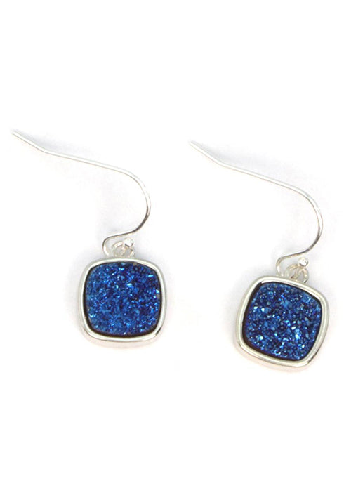 Christy Square Silver Druzy Earrings for Women – Sparkling Cubic Zirconia Stud Earrings, Elegant & Trendy Jewelry Gift for Her – Perfect for Parties, Weddings & Everyday Wear