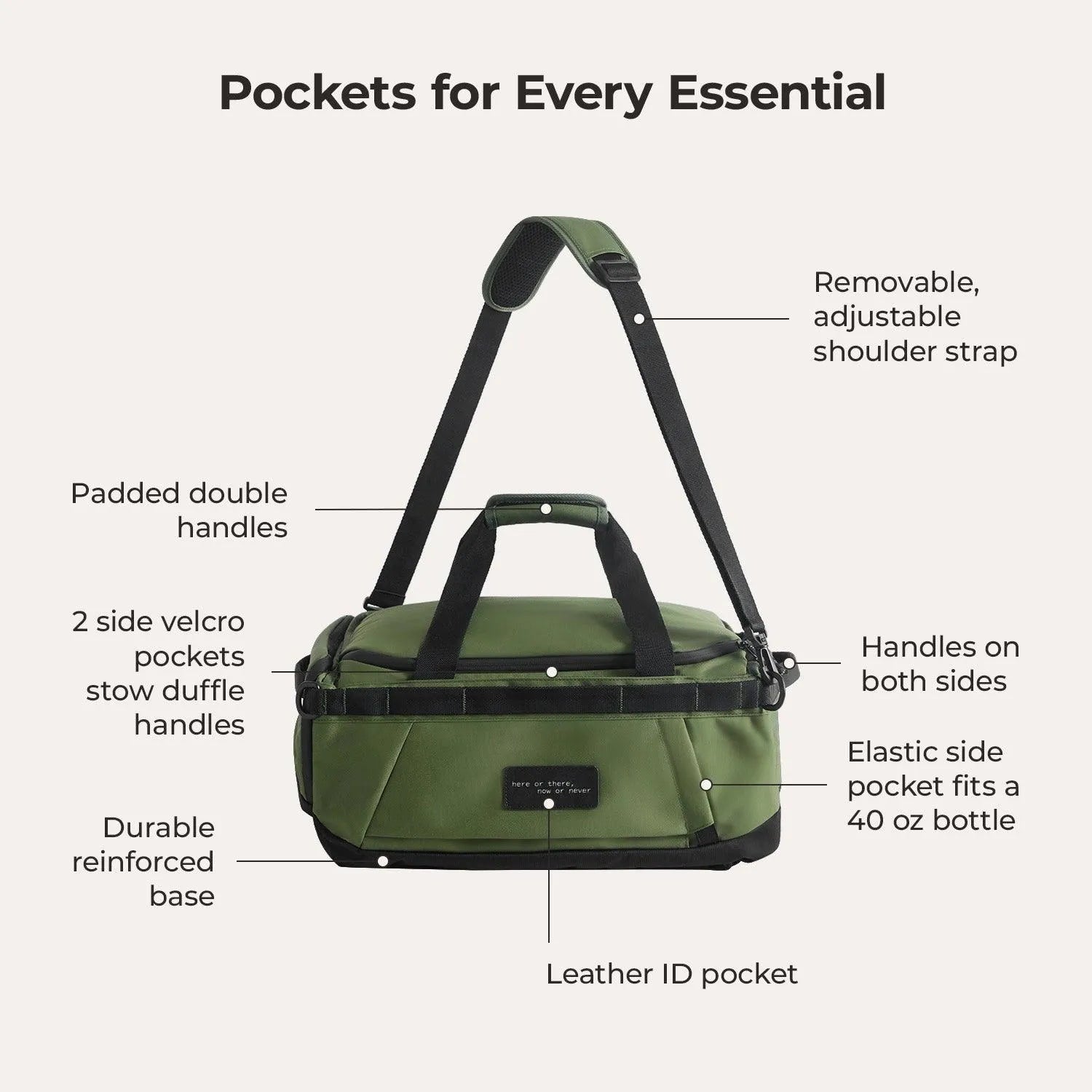 Paz 43L Duffle Backpack - Waterproof Travel Duffel Bag with Shoulder Strap for Gym, Camping & Weekend Getaways