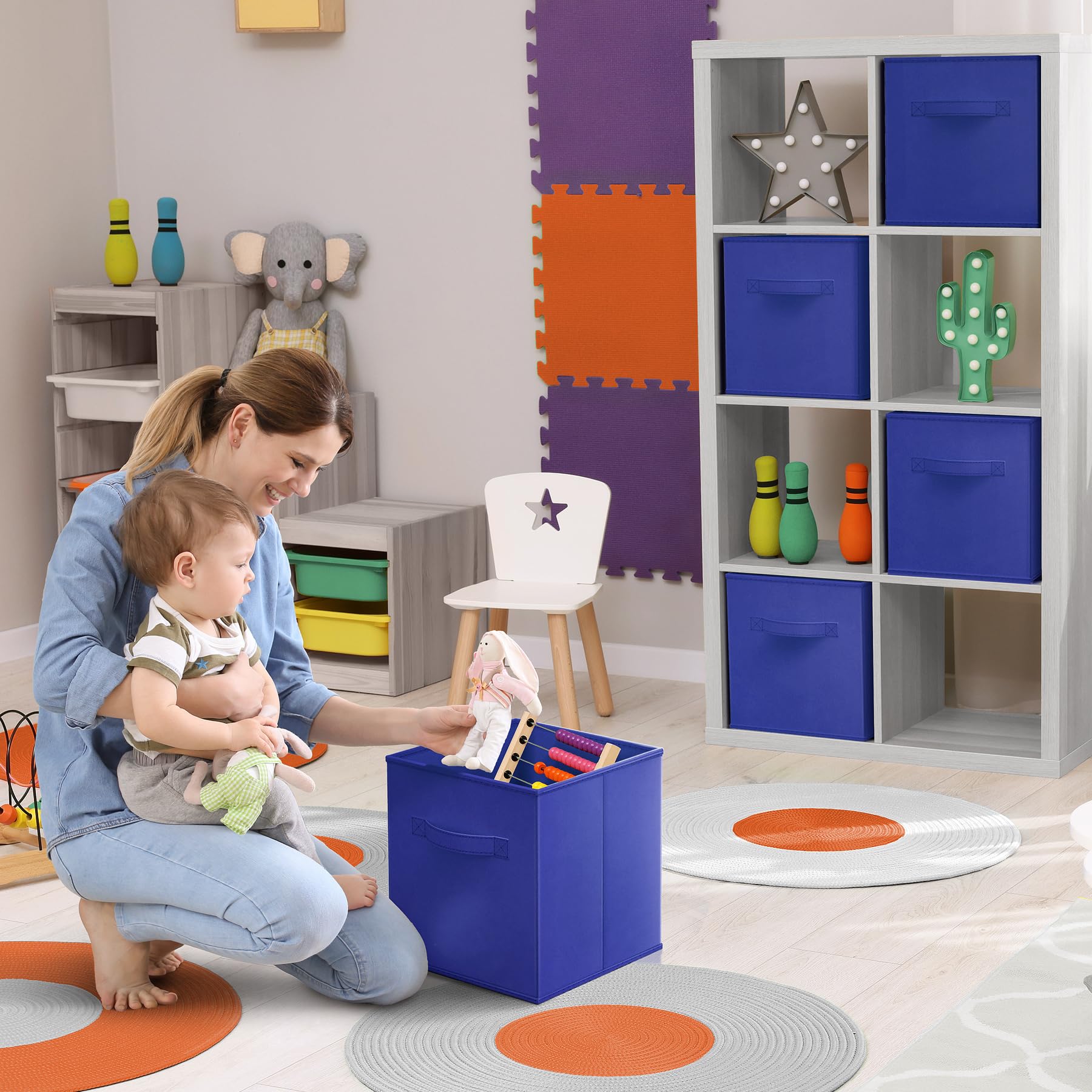 Sorbus Foldable Storage Cubes - Set of 6 Fabric Bins for Home Organization - Collapsible Closet Organizers & Storage Baskets with Dual Handles (11 Inch, Royal Blue) - Perfect for Pantry, Closet, Nursery, Playroom, Toy Storage & Shelving