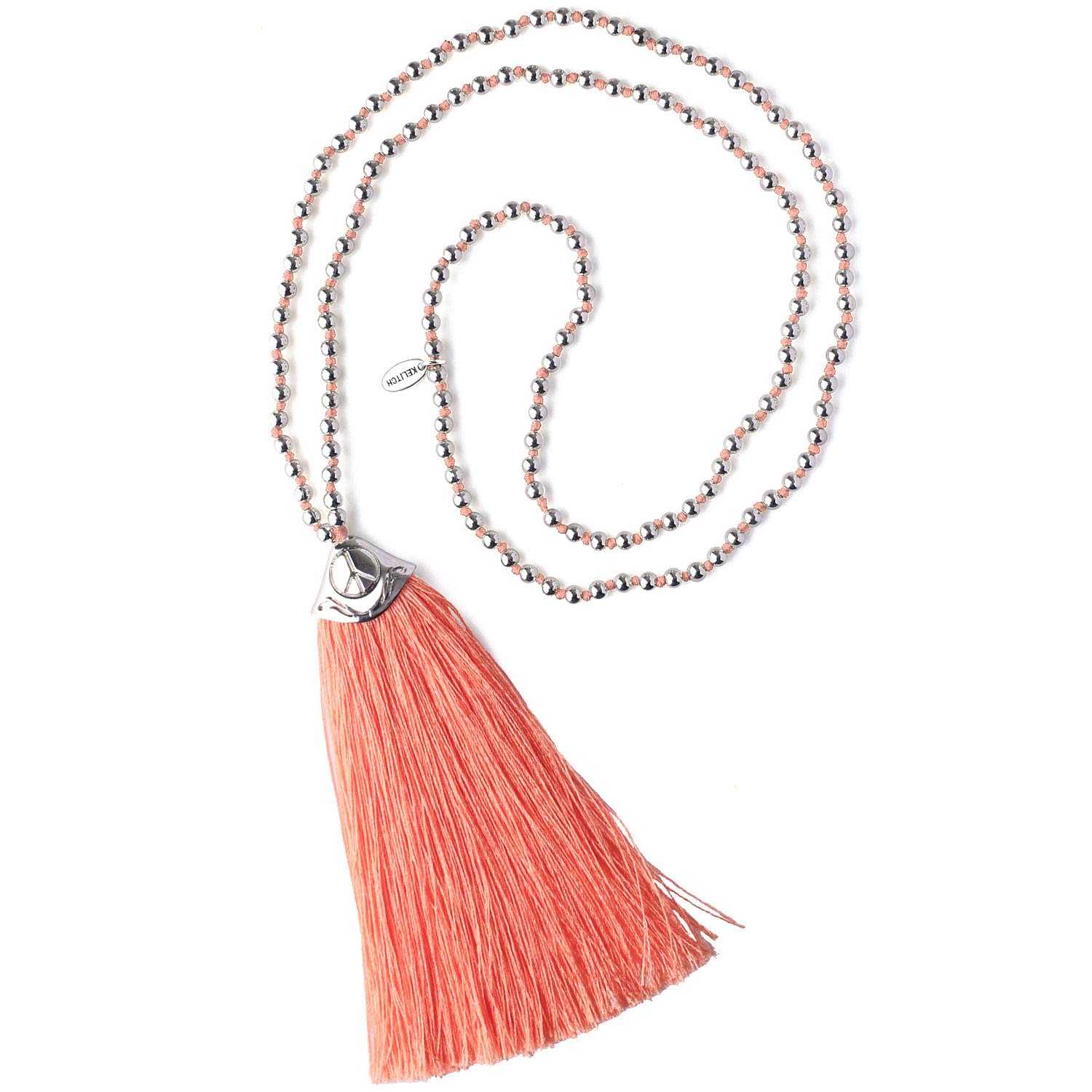 KELITCH Bohemian Tassel Necklace for Women - 925 Sterling Silver Beaded Necklace - Perfect for Festivals, Beach Parties & Boho Chic Outfits