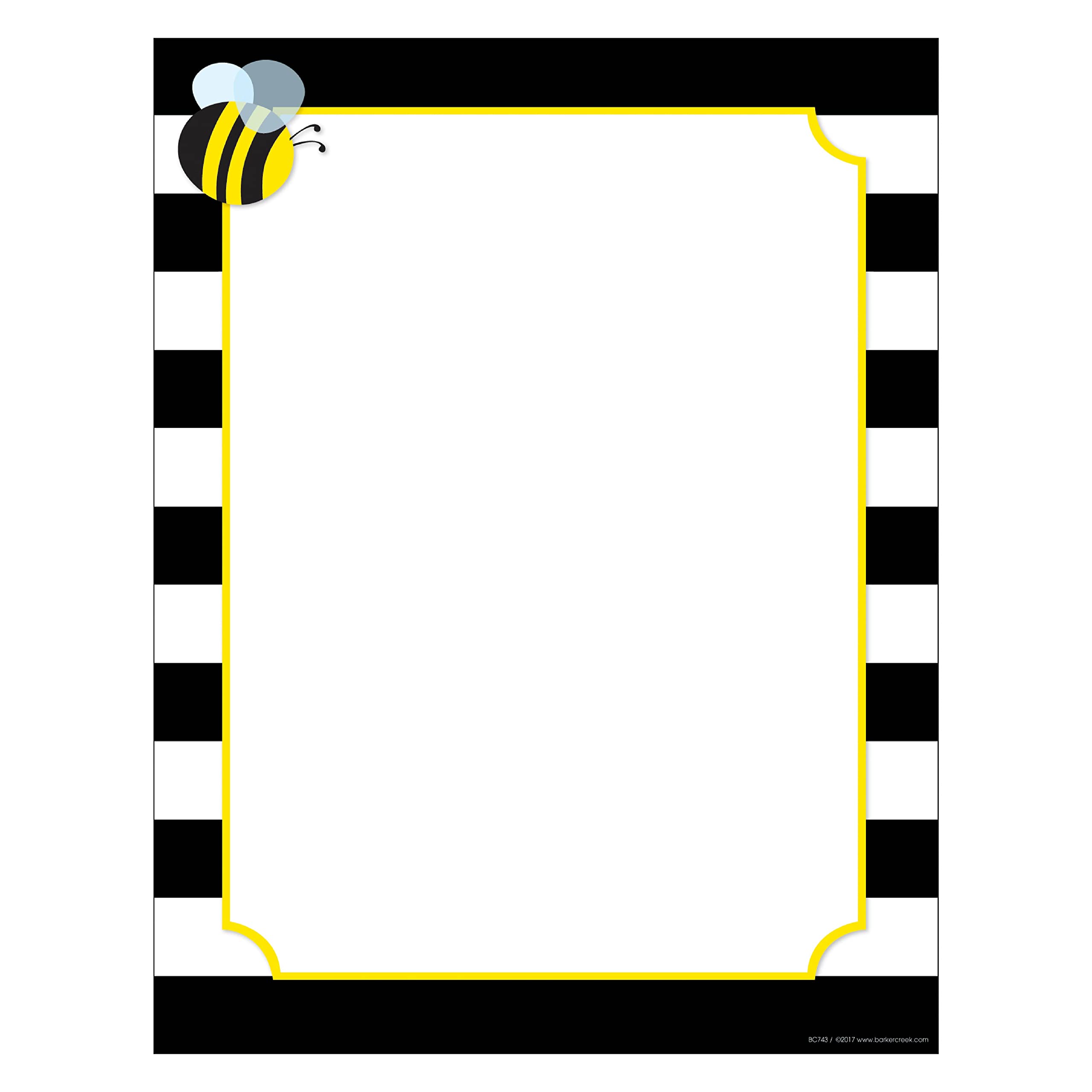 Barker Creek Designer Computer Paper - Wide Stripes With Bee Pattern, 8.5” x 11” Decorative Printer Paper for Home, School & Office, 50 Sheets per Pack - Perfect for Craft Projects, Scrapbooking & Creative Stationery