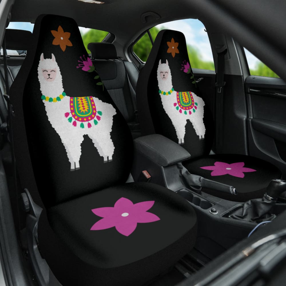 Custom Llama & Black Floral Car Seat Covers - Soft Chalky Style Fabric for Cars, SUVs & Trucks | Perfect for Pet Owners, Road Trips & Daily Commutes