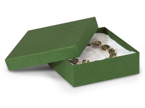 100 Pack 3.5x3.5x1.5 Inch Eco-Friendly Green Kraft Jewelry Gift Boxes with Anti-Tarnish Cotton Lining - Perfect for Jewelry Storage, Small Gift Packaging, Candy Favors & Wedding Party Supplies