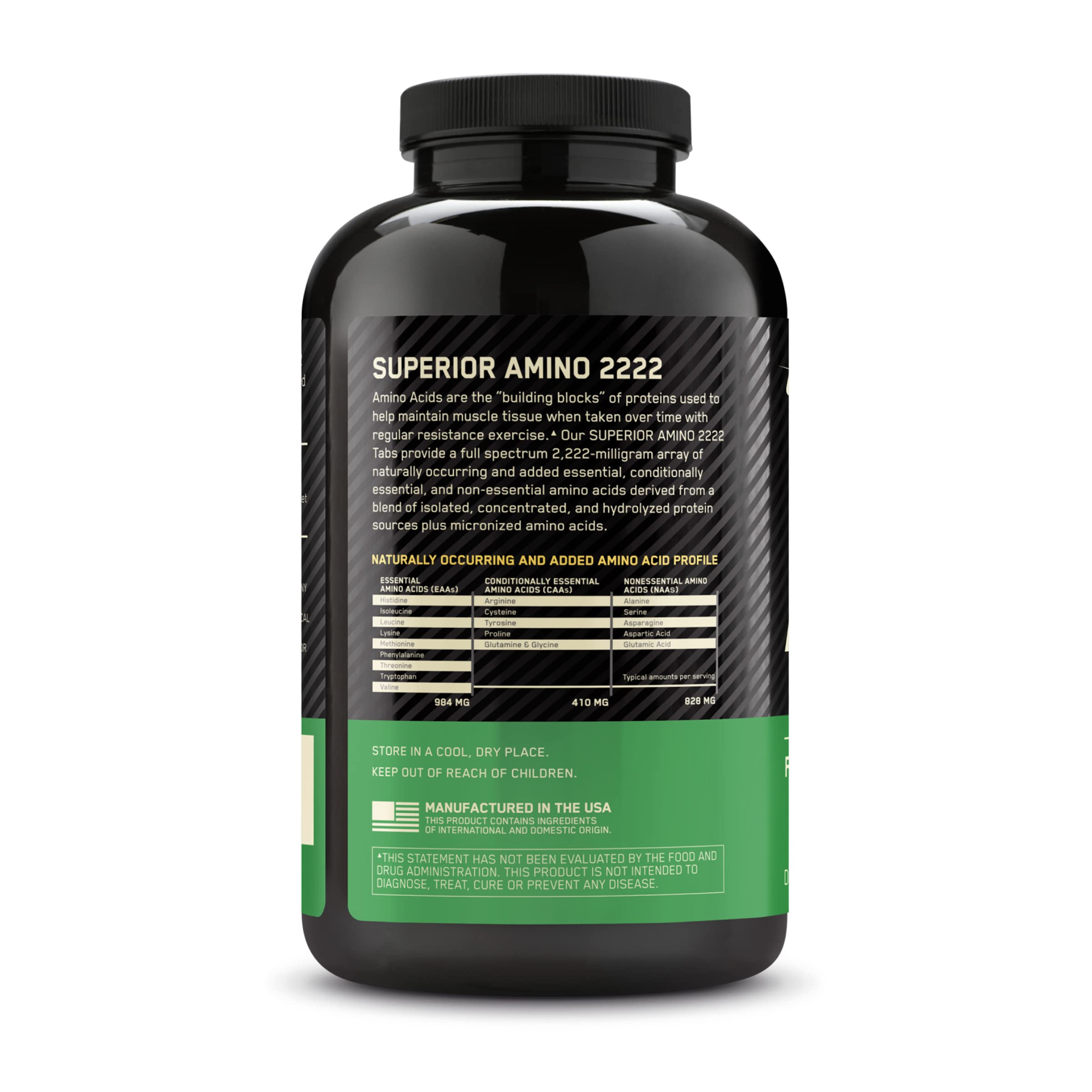 Optimum Nutrition Superior Amino 2222 Tablets - Complete Essential Amino Acids (EAAs) Supplement - 160 Count - Supports Muscle Recovery & Workout Performance