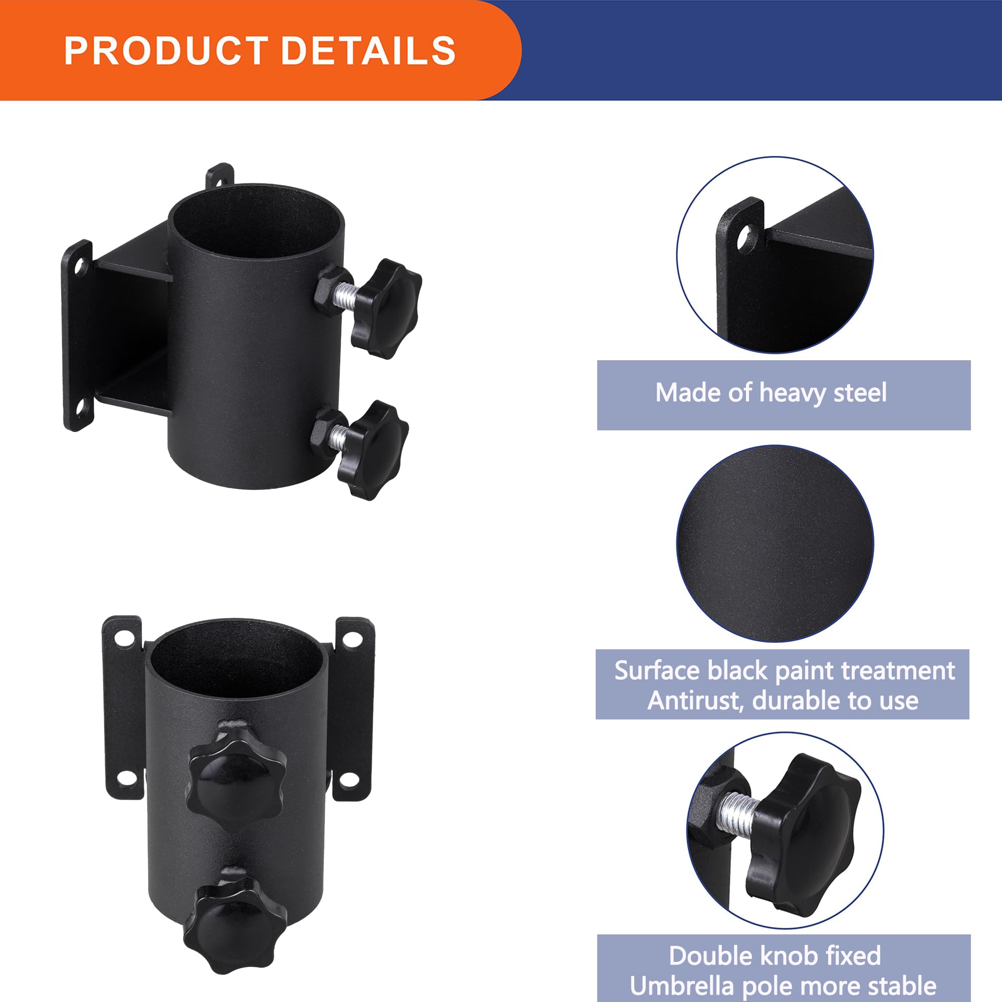 Heavy Duty Patio Umbrella Holder Stand - Adjustable Clamp Mount Bracket for Deck Railing, Fence, Balcony or Outdoor Courtyard - Perfect for Poolside, Garden, Backyard & Patio Relaxation (2-Pack)