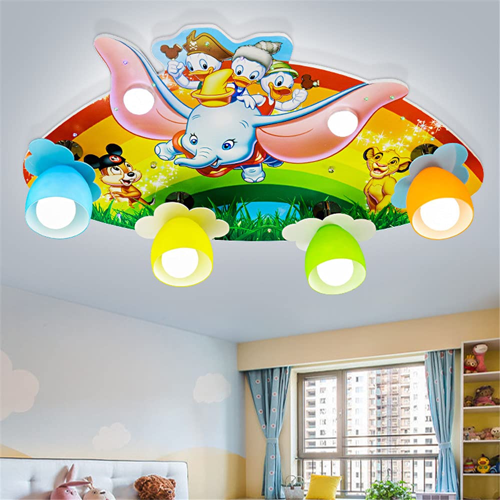 RUNNUP Modern Cartoon Elephant LED Ceiling Light - Wooden Kids Room Lighting Fixture for Nursery, Playroom & Kindergarten | Dimmable Hanging Light for Children's Bedroom Decor