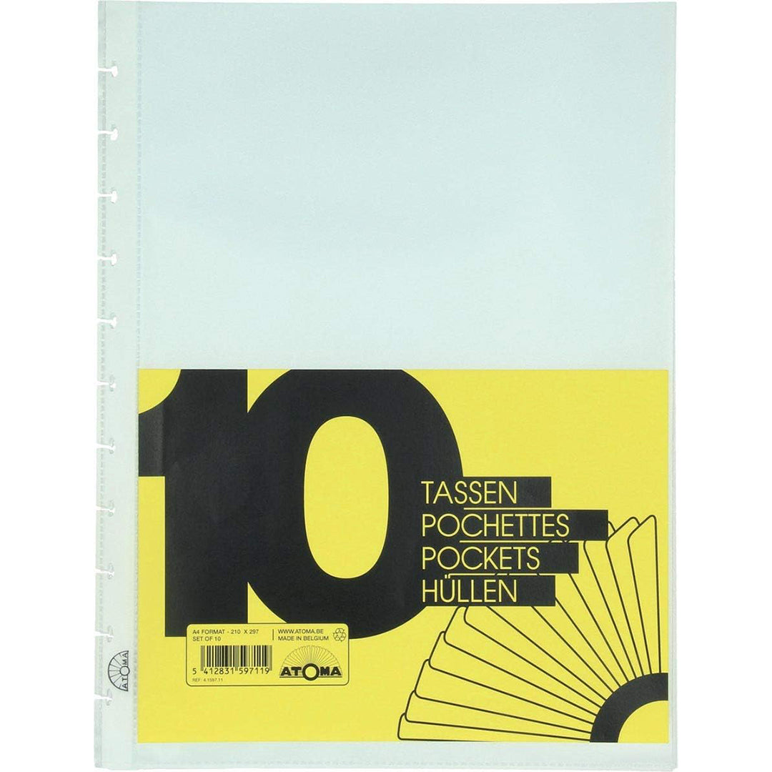 Atoma Transparent Pockets 11 Holes - Set of 10 Clear Plastic Sheet Protectors for A4 Documents | Perfect for Office Filing, School Binders & Presentation Organization