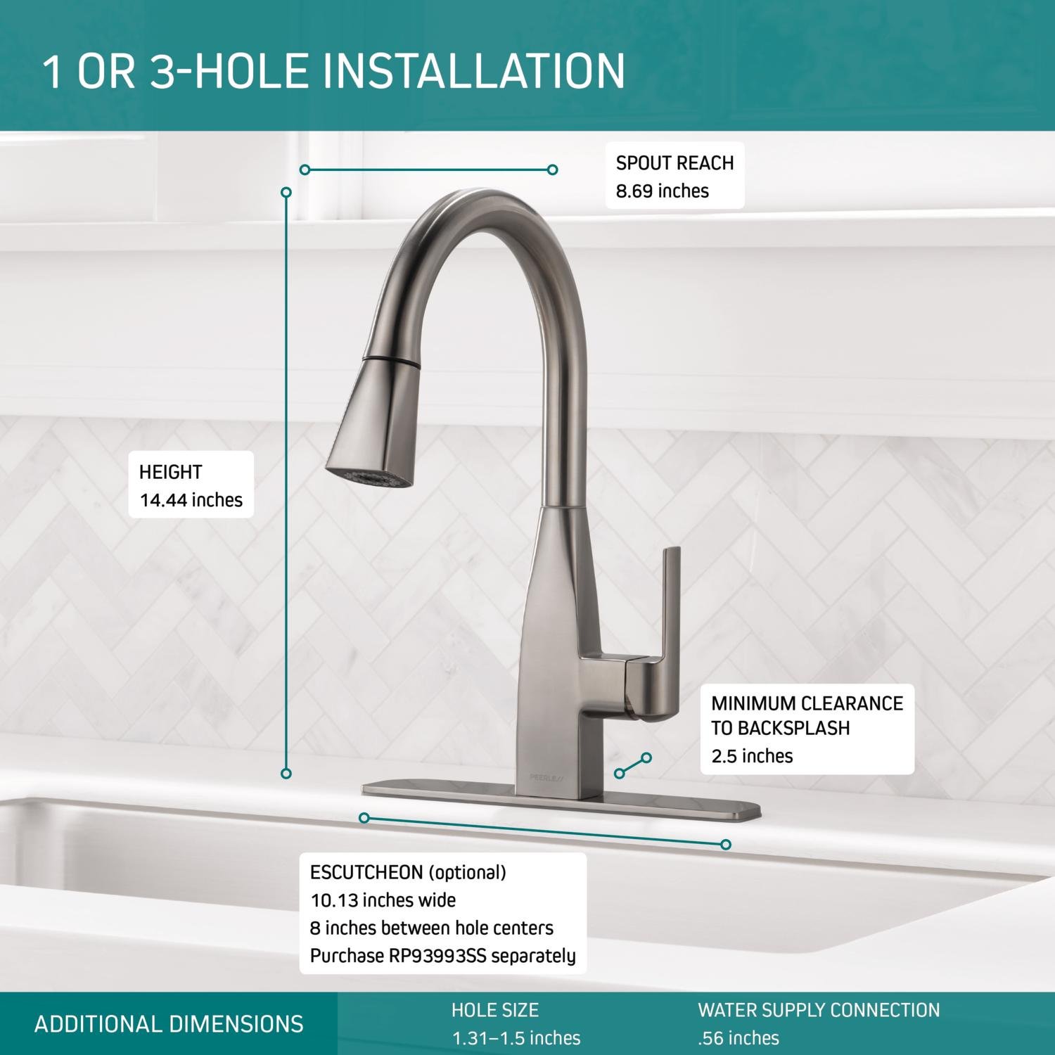 Peerless Xander Brushed Nickel Kitchen Faucet with Pull Down Sprayer - Single Handle Stainless Steel Sink Faucet (Model P7919LF-SS) - Perfect for Modern Kitchens, Dishwashing & Food Prep