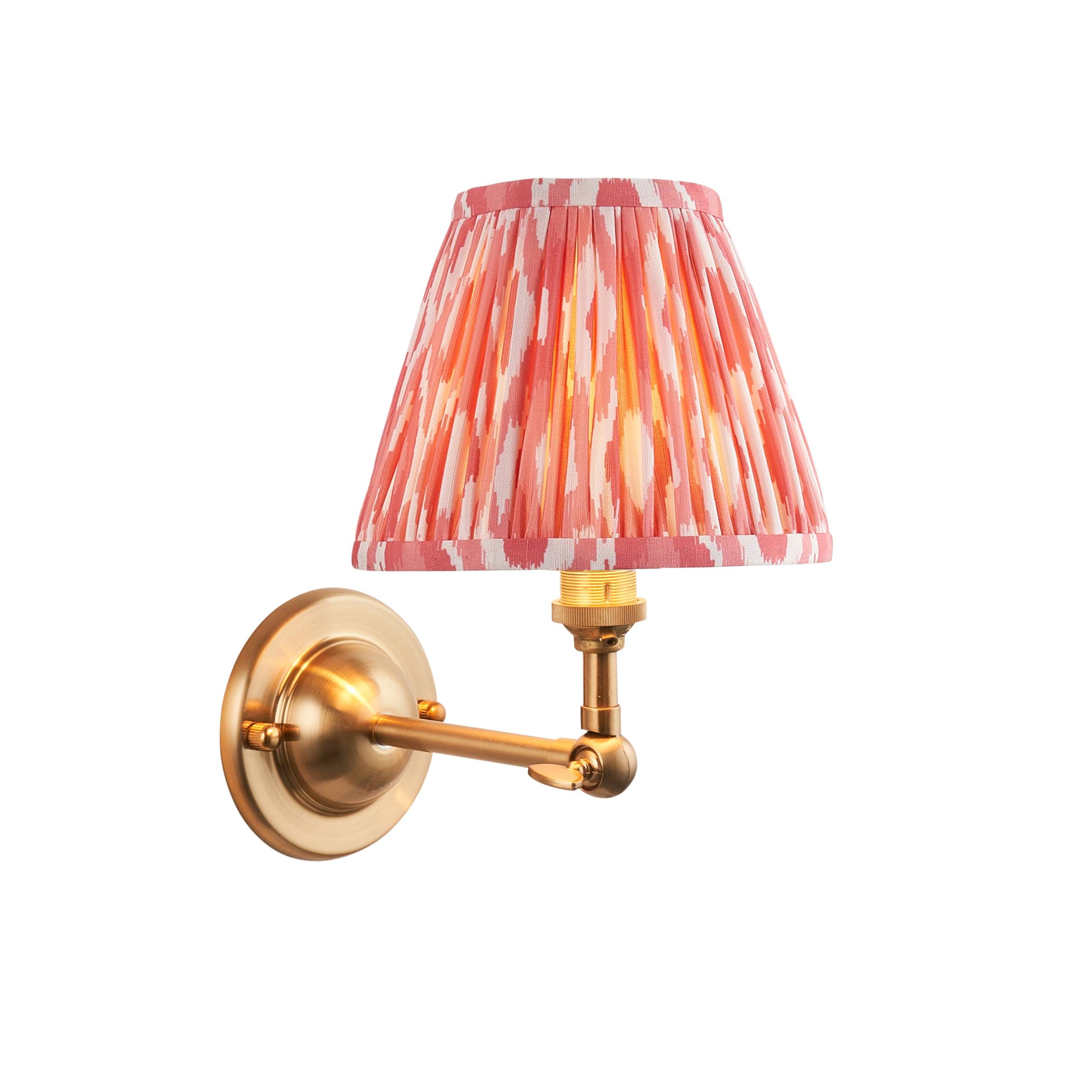 Vintage Dome Wing Brass Wall Light with 16cm Coral Pink Ikat Shade - Perfect for Bedroom, Living Room, and Hallway Lighting Decor