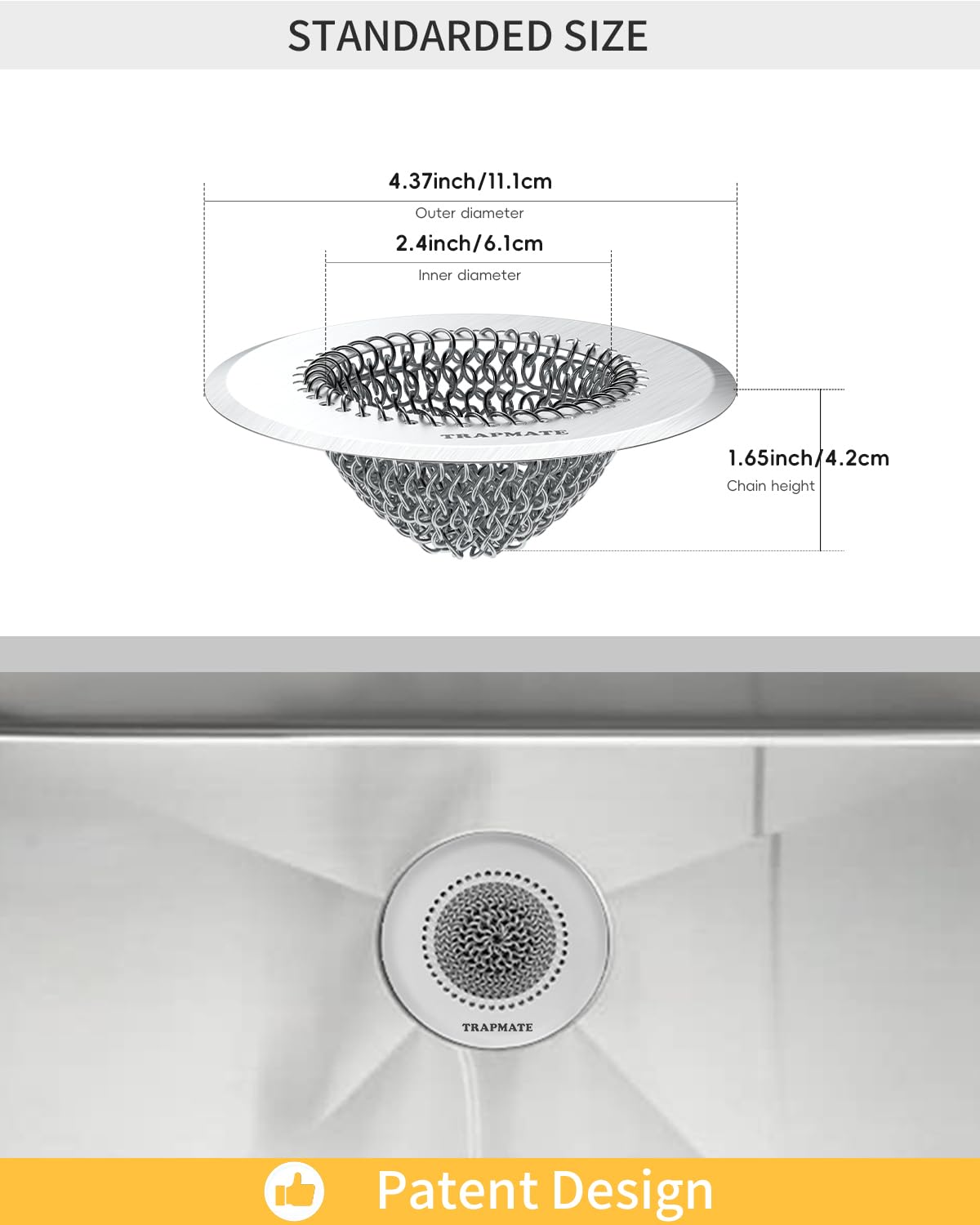 304 Stainless Steel Kitchen Sink Drain Strainer - Reversible & Easy Clean Sink Strainer Basket with Anti-Clogging Design for US Standard Kitchen Drains | Perfect for Food Prep, Dishwashing & Garbage Disposal