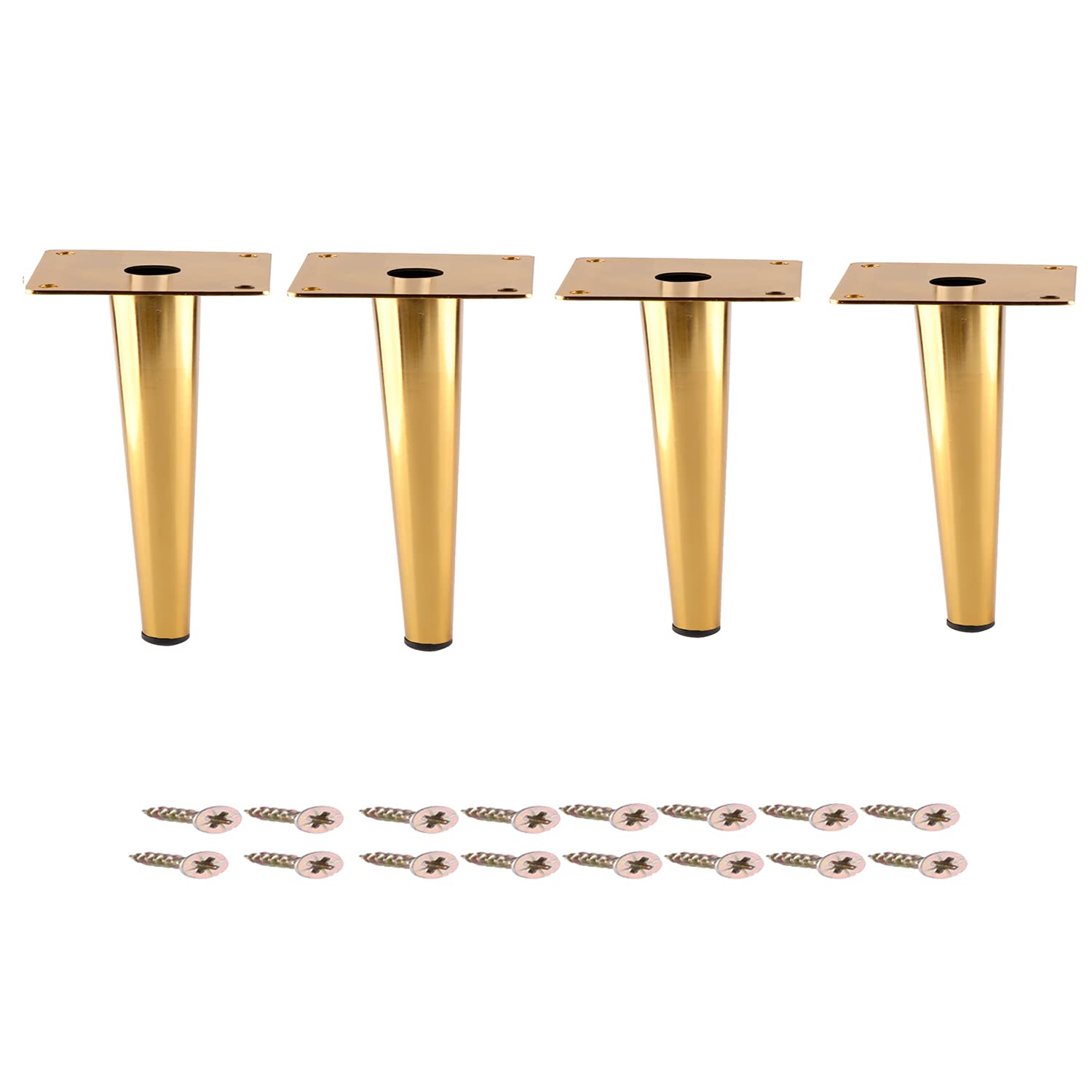 4 Inch Gold Steel Round Tapered Furniture Legs - Modern Straight Metal Sofa Feet for Cabinet, Couch & Table (4 Pack) | Durable Hardware for Living Room, Bedroom & Office Furniture Upgrade
