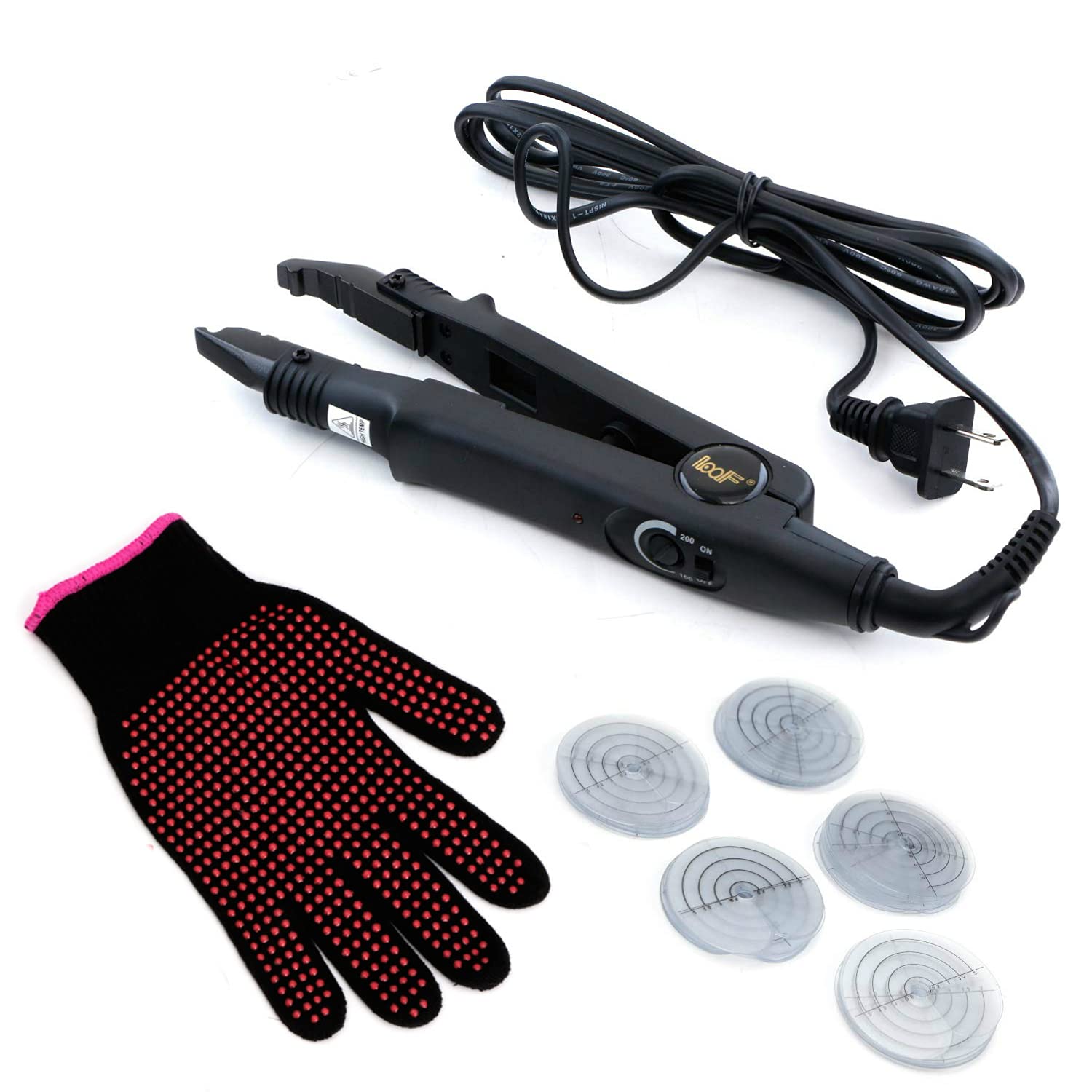 Professional Hair Extensions Fusion Heat Iron Connector Wand - Melting Tool with Clips & Heat Resistant Glove (Black) - Perfect for Salon Styling, DIY Hair Extensions & At-Home Hair Care
