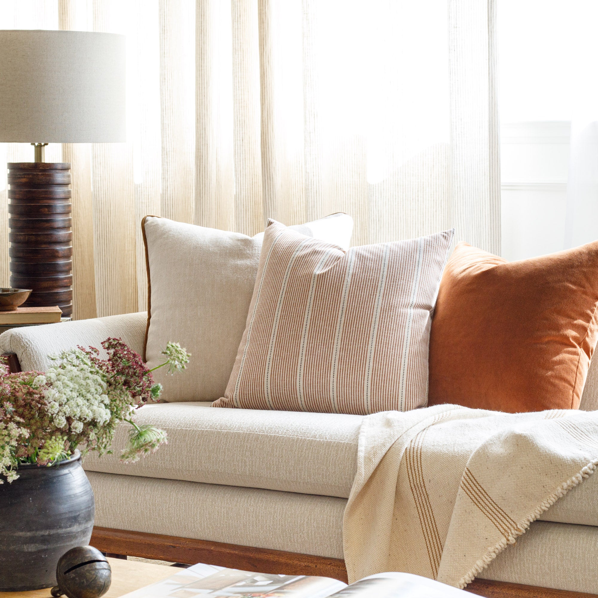 Harper Stripe 20x20 Decorative Throw Pillow Cover - Burnt Sienna Orange Cushion Case for Sofa, Bed, Couch & Home Decor