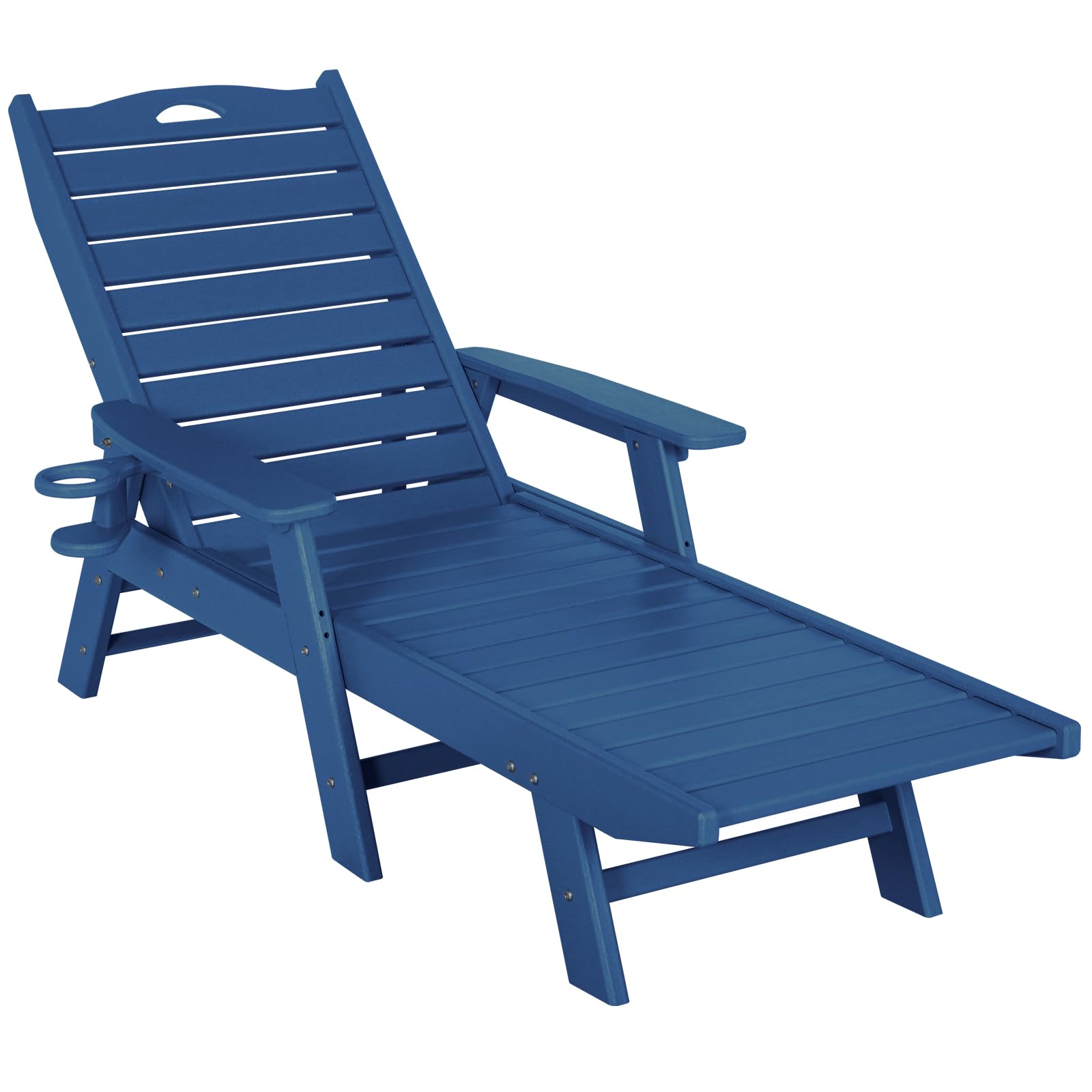 5-Position Adjustable HDPE Chaise Lounge Chair for Outdoor, Patio, Poolside & Beach - Supports 400 LBS - Navy Blue - Perfect for Sunbathing, Relaxing by the Pool or Backyard Lounging