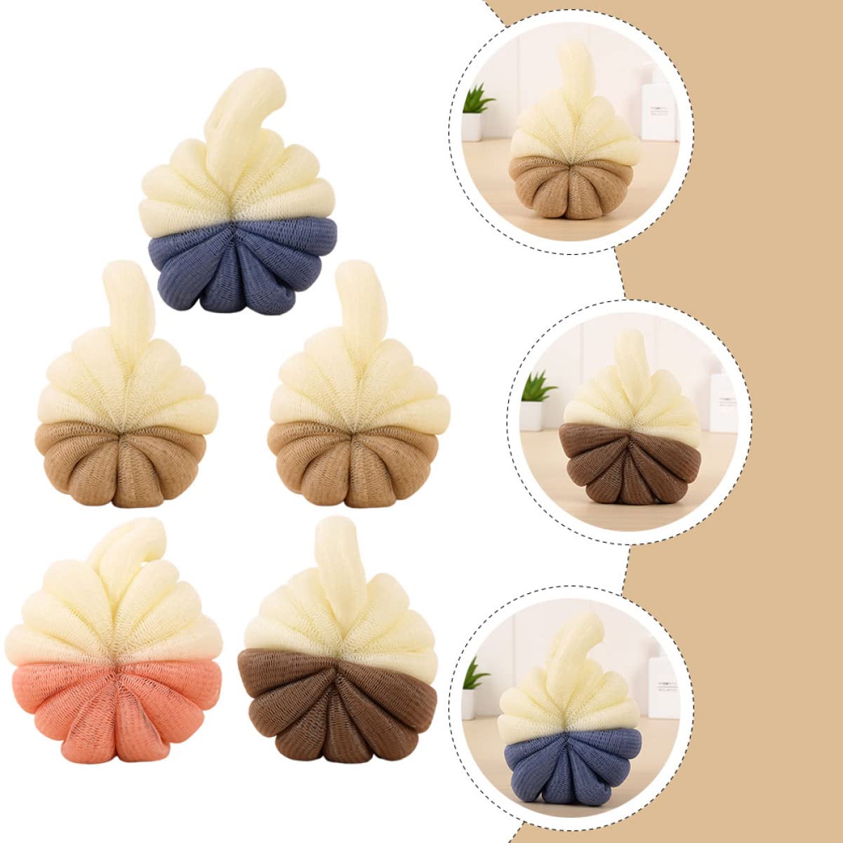 FRCOLOR 5-Pack Shower Bath Sponges - Soft PE Material Exfoliating Bath Flowers for Women & Men, Dense Mesh for Rich Lather, Mixed Colors (Pink/Blue/Green/Yellow/Purple) - Perfect for Daily Body Wash, Spa Day & Gift Ideas