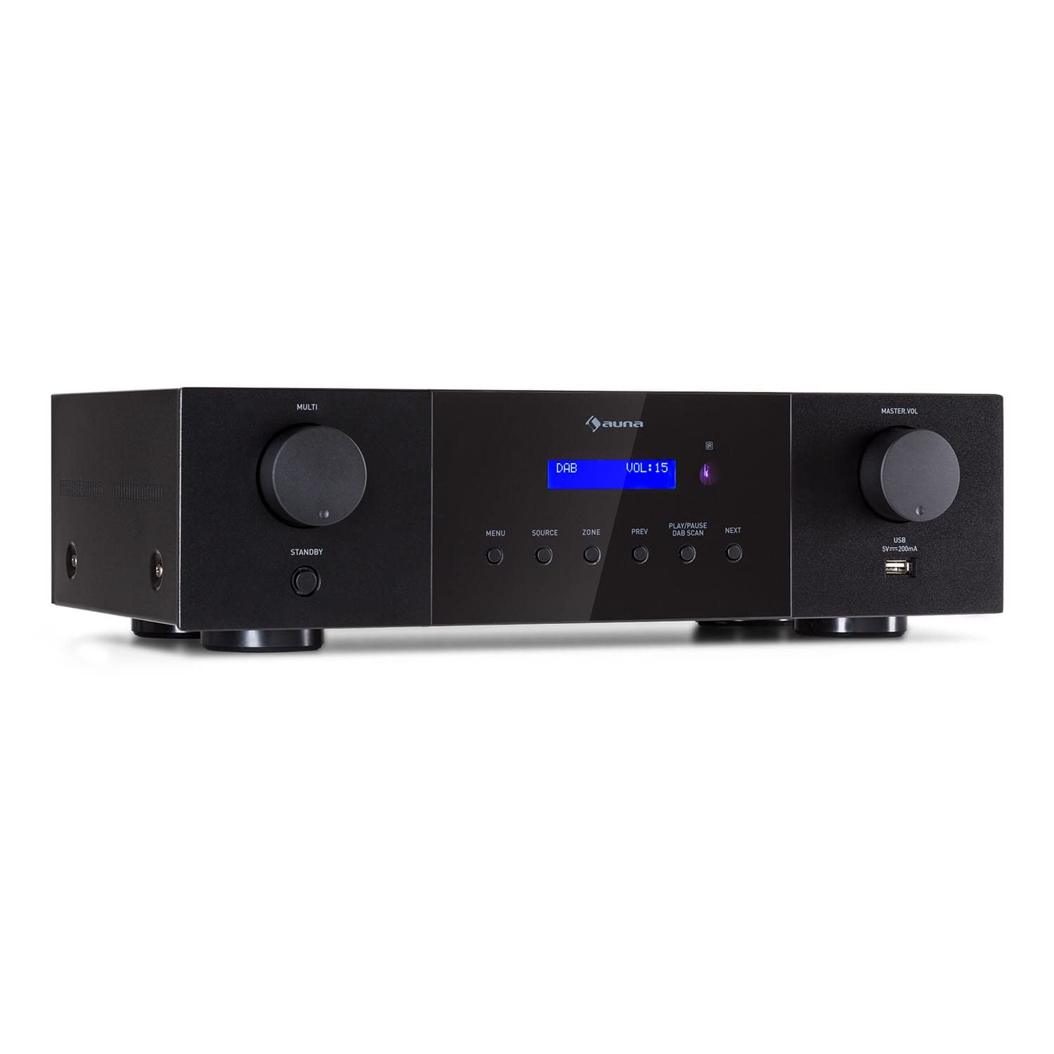 Auna AMP-4000 DAB+ HiFi Stereo Amplifier with USB Remote Control & LED Display - Premium Black Audio Receiver for Home Theater, Music Streaming, and HiFi Sound Systems