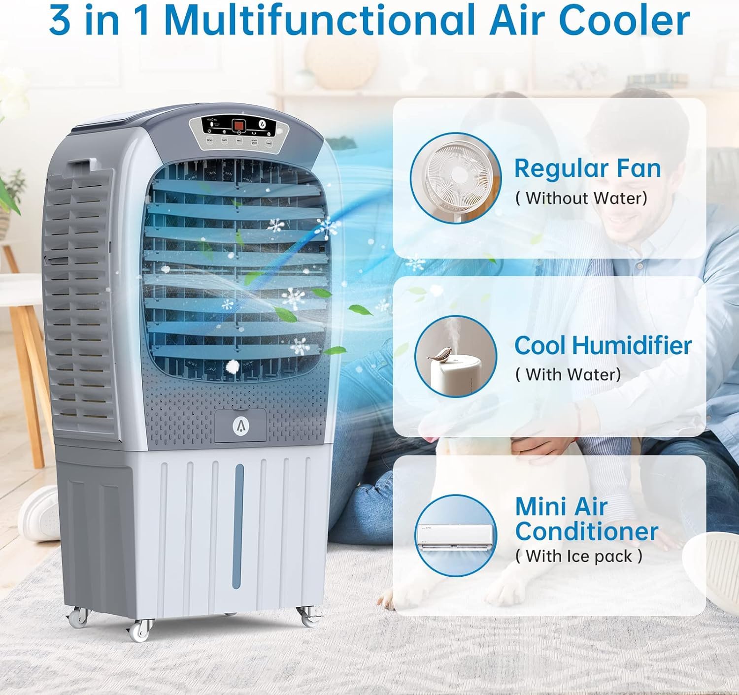 GARVEE 3500CFM Portable Air Cooler with 3 Speeds - Evaporative Swamp Cooler for Home, Office, Outdoor & Patio - Energy Efficient Cooling Fan for Summer