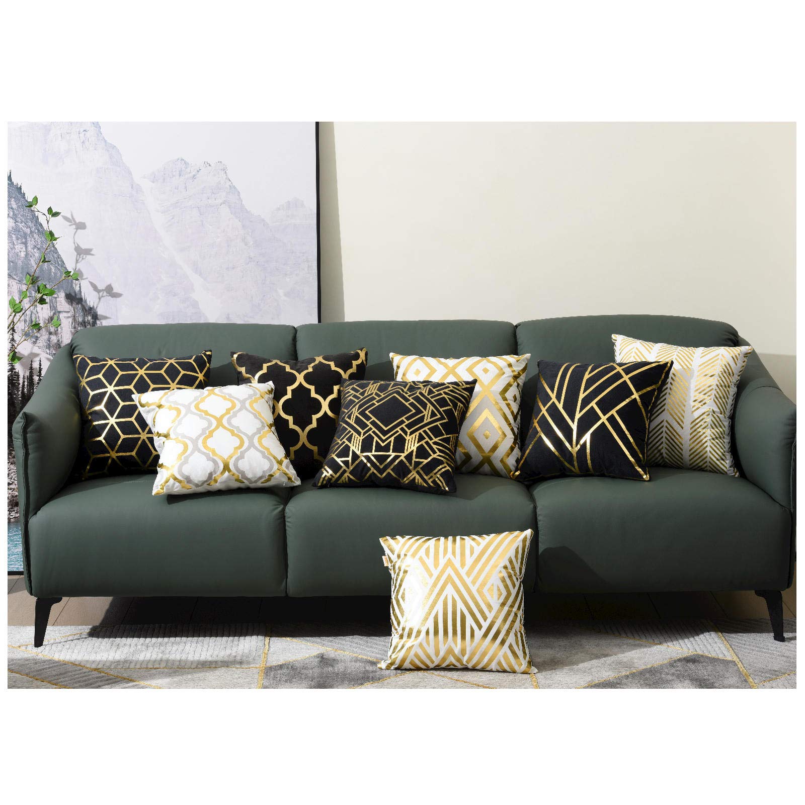 ZLINA 18x18 Inch Gold Foil Geometric Throw Pillow Covers Set of 4 - Decorative Cushion Covers for Sofa, Couch & Bedroom (White & Gold) | Perfect for Living Room Decor, Home Styling & Gift Giving
