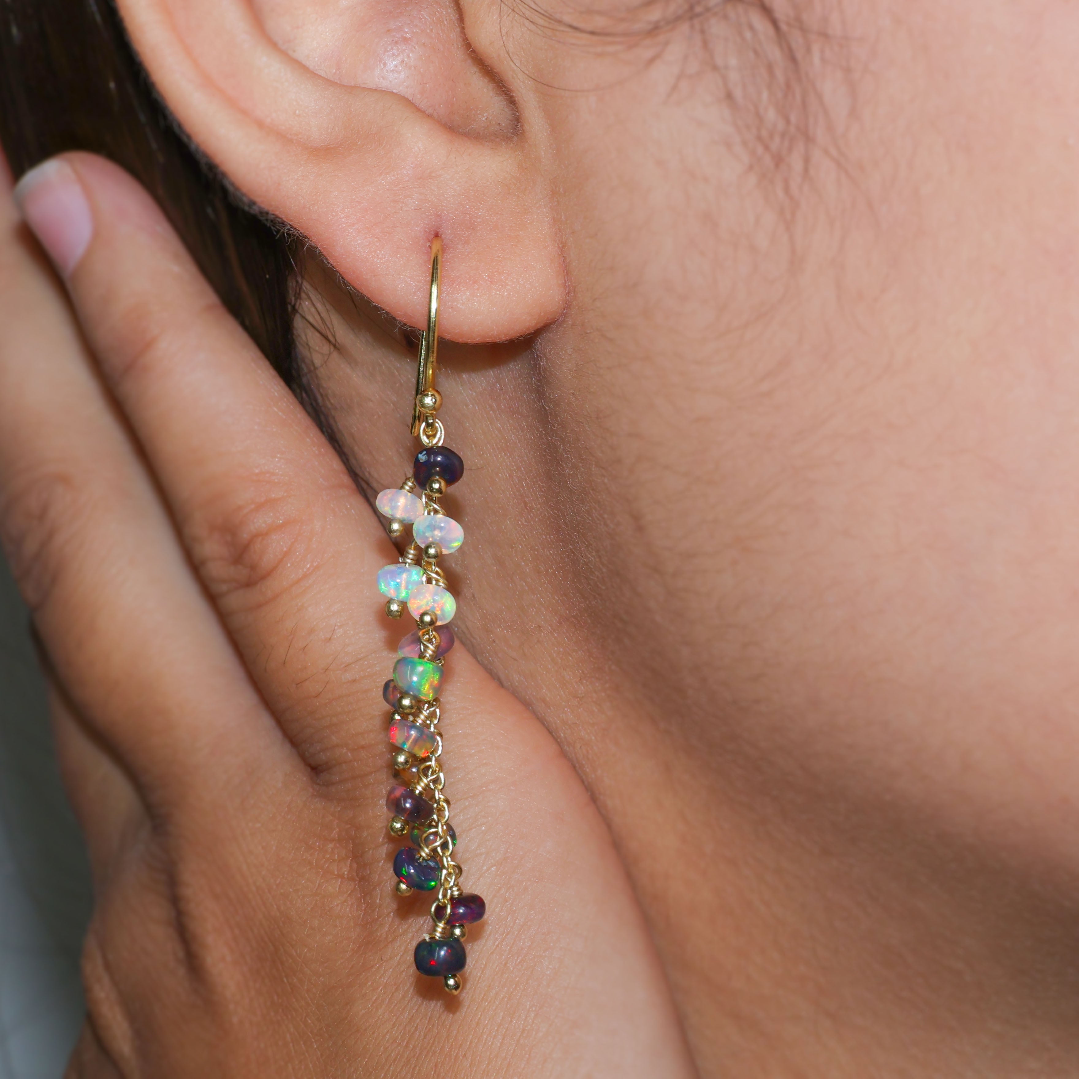 Handmade Black Fire Beaded Opal Earrings for Women | Boho Chic Jewelry | Perfect for Parties, Weddings & Special Occasions