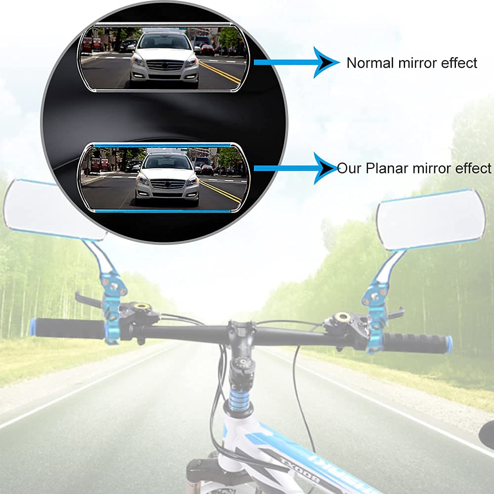2 Pack Bike Handlebar Mirrors - Rearview Safety Mirrors for Electric Bikes, Mountain Bikes & Fixed Gear Bicycles (Blue) - Perfect for Commuting, Cycling & Road Safety