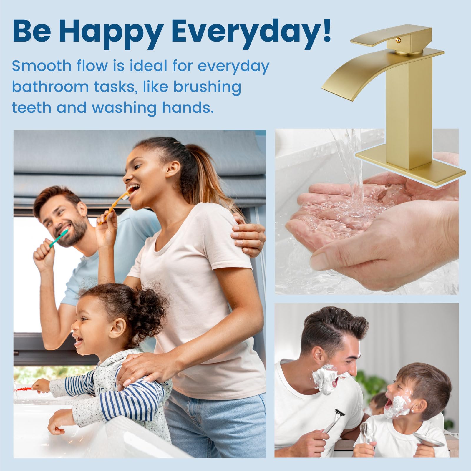 Brushed Gold Waterfall Bathroom Faucet - Single Handle Sink Tap for Vanity & RV Use