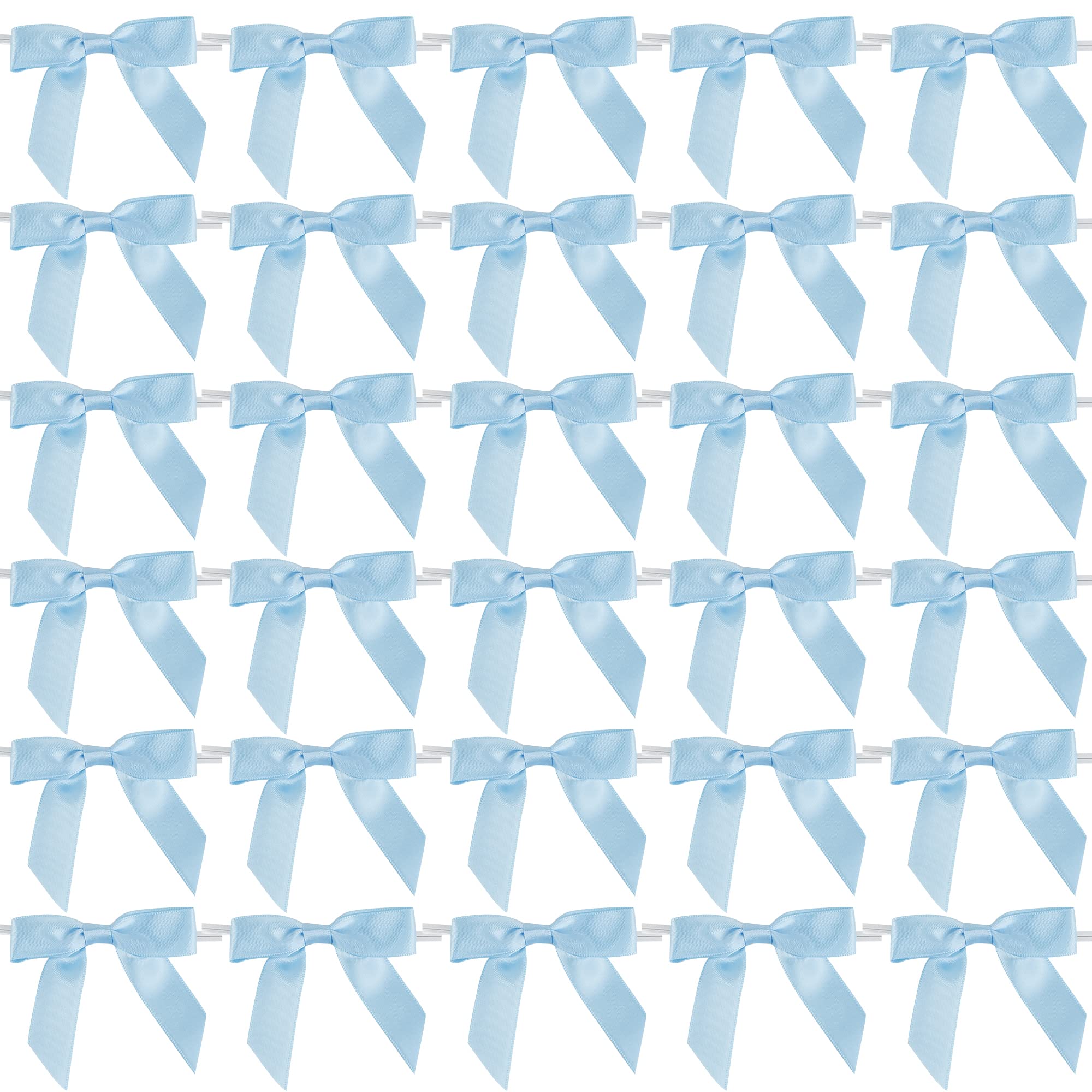 AIMUDI 2.5 Inch Light Blue Satin Ribbon Pretied Bows - 50 Count for Baby Showers, Wedding Favors, Gift Wrapping, Cake Decorations, Party Decor & Craft Projects